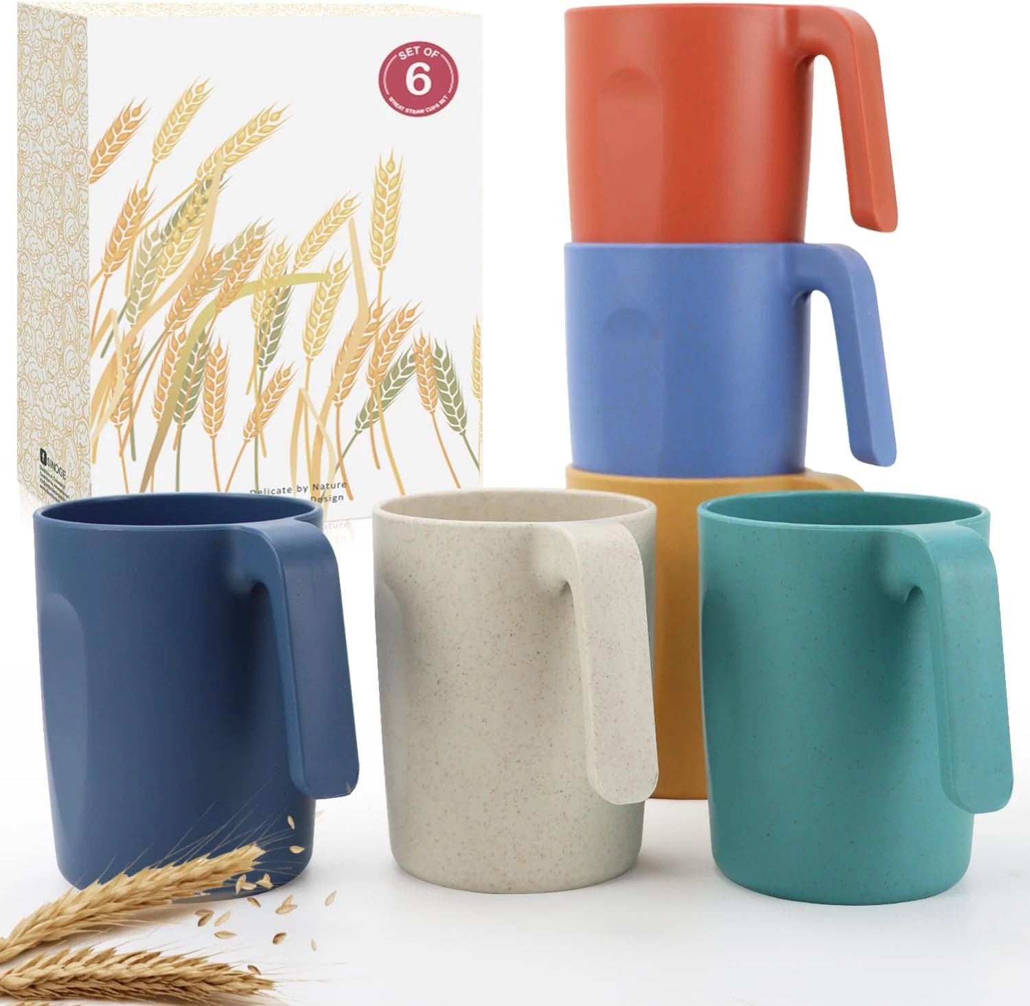 Set of 6 Wheat Straw Cups 16 Oz Plastic Reusable Unbreakable Dishwasher Safe | eBay