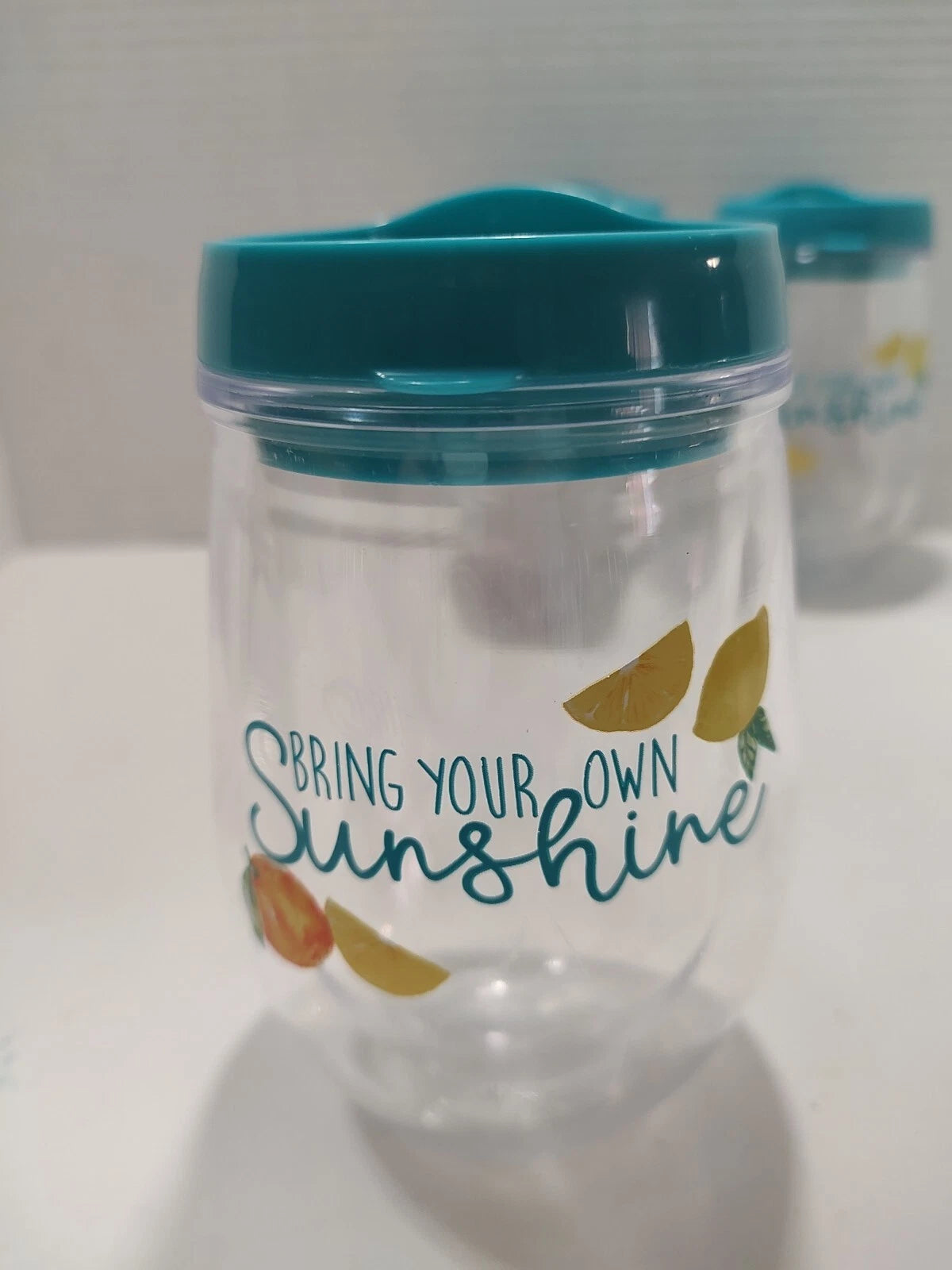 🔥X3) Stemless Tumbler Summer Drinking Glass W/Lid.Bring Your Own Sunshine | eBay
