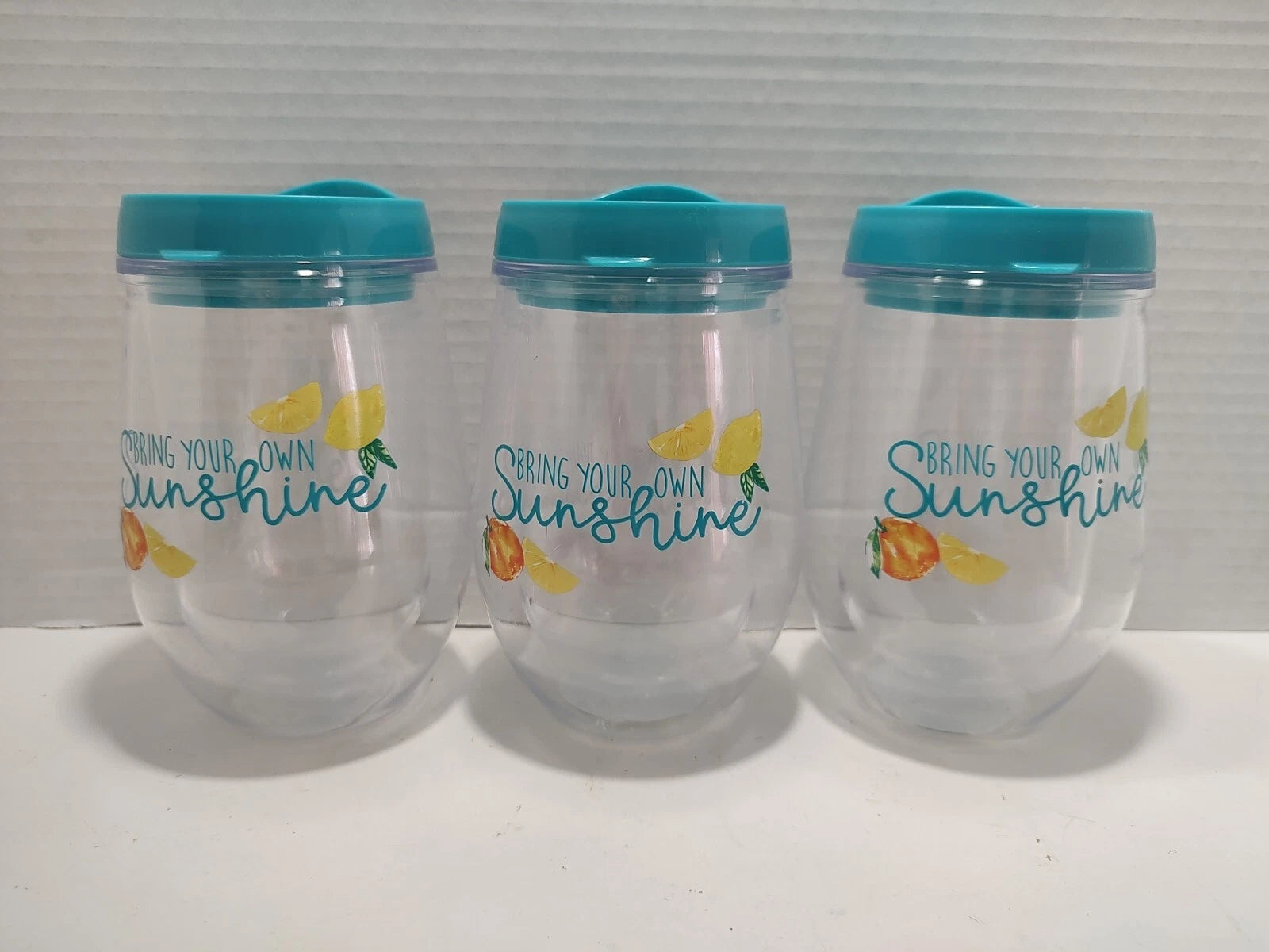 🔥X3) Stemless Tumbler Summer Drinking Glass W/Lid.Bring Your Own Sunshine | eBay