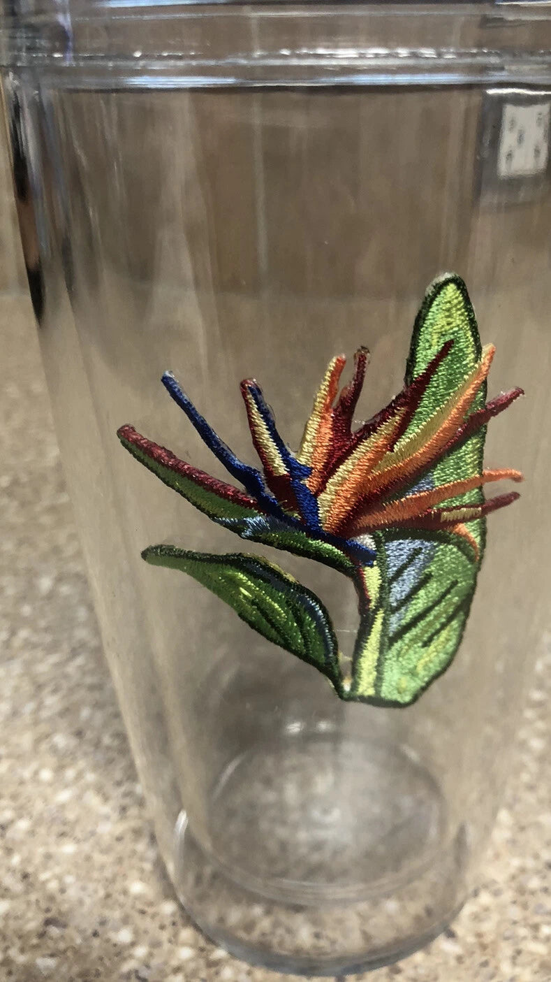 Unbreakable Insulated Plastic Drinking Cups Embroidered Tropical Flower Set of 4 | eBay