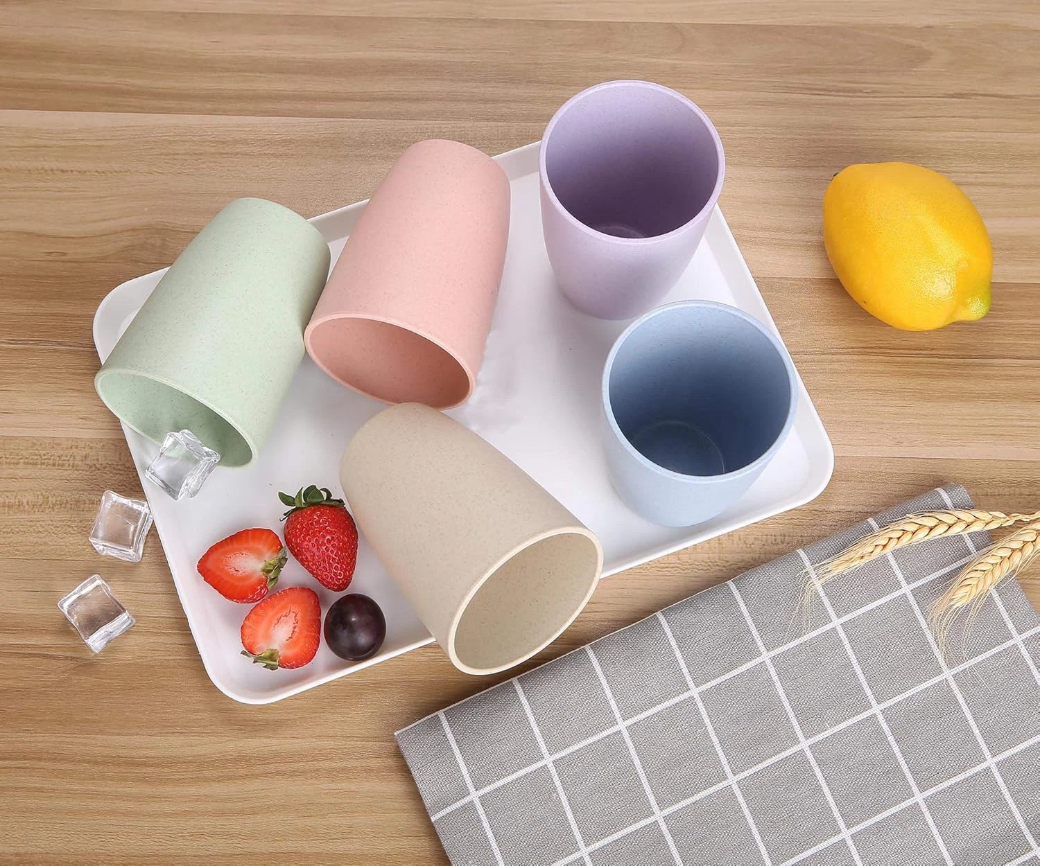 Wheat Straw Reusable Cup (12 Oz) - Unbreakable Drinking Glasses Sets of 6 - Dish | eBay