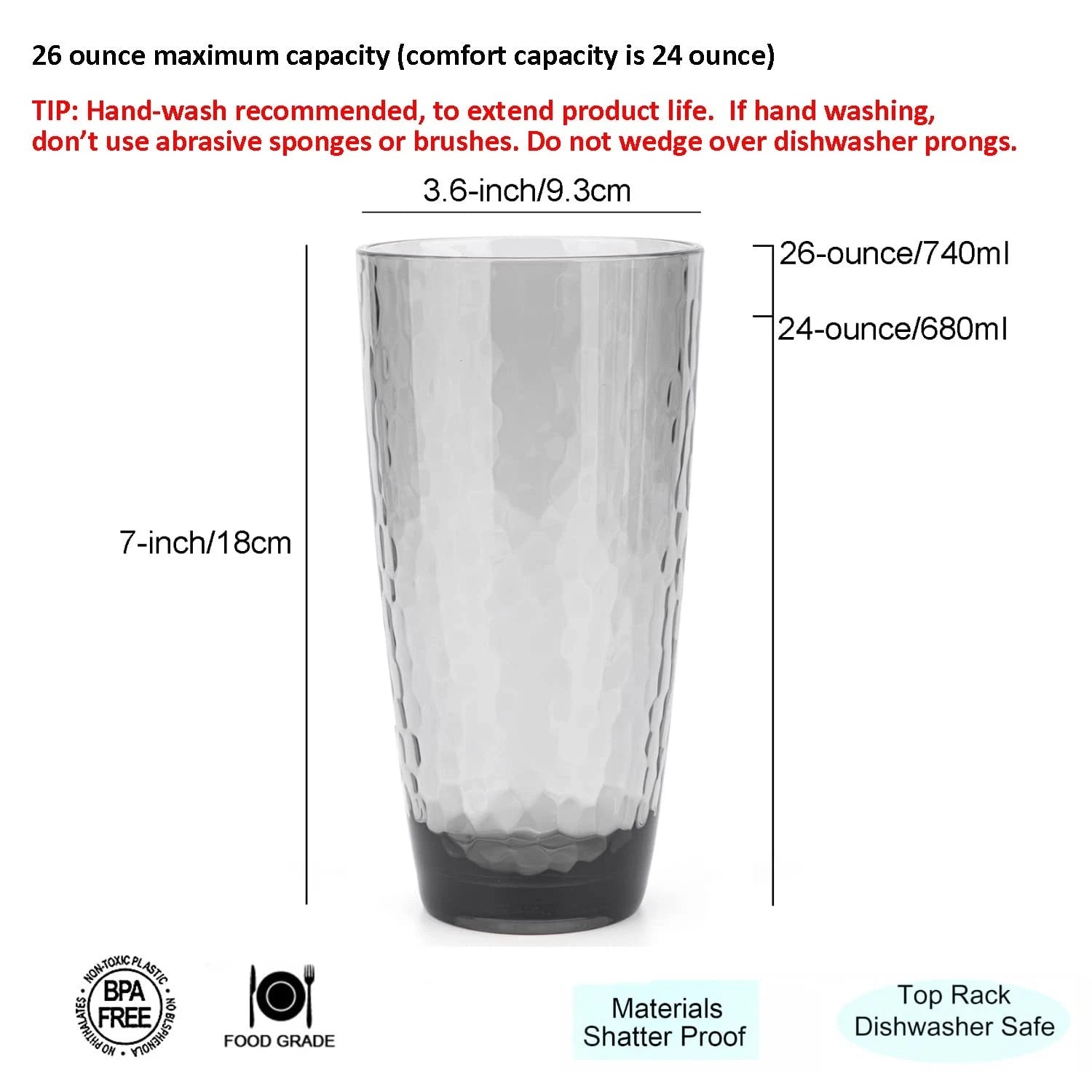 Hammered 26-ounce Plastic Tumbler Acrylic Glasses, set of 6 Smoke Grey | eBay