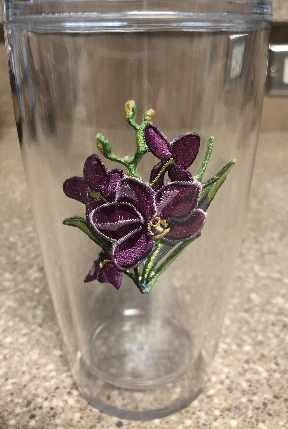 Unbreakable Insulated Plastic Drinking Cups Embroidered Tropical Flower Set of 4 | eBay