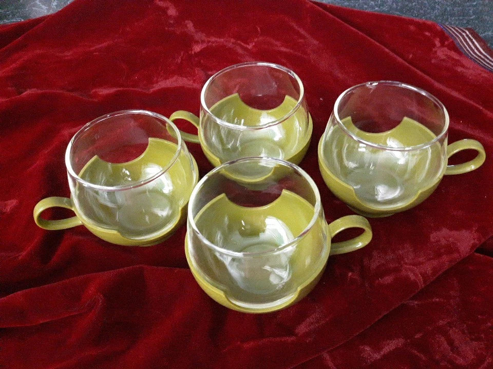 Vintage Pyrex Roly Poly Drink Ups Coffee Tea Cups Glass w/ Sleeves Avocado Green | eBay