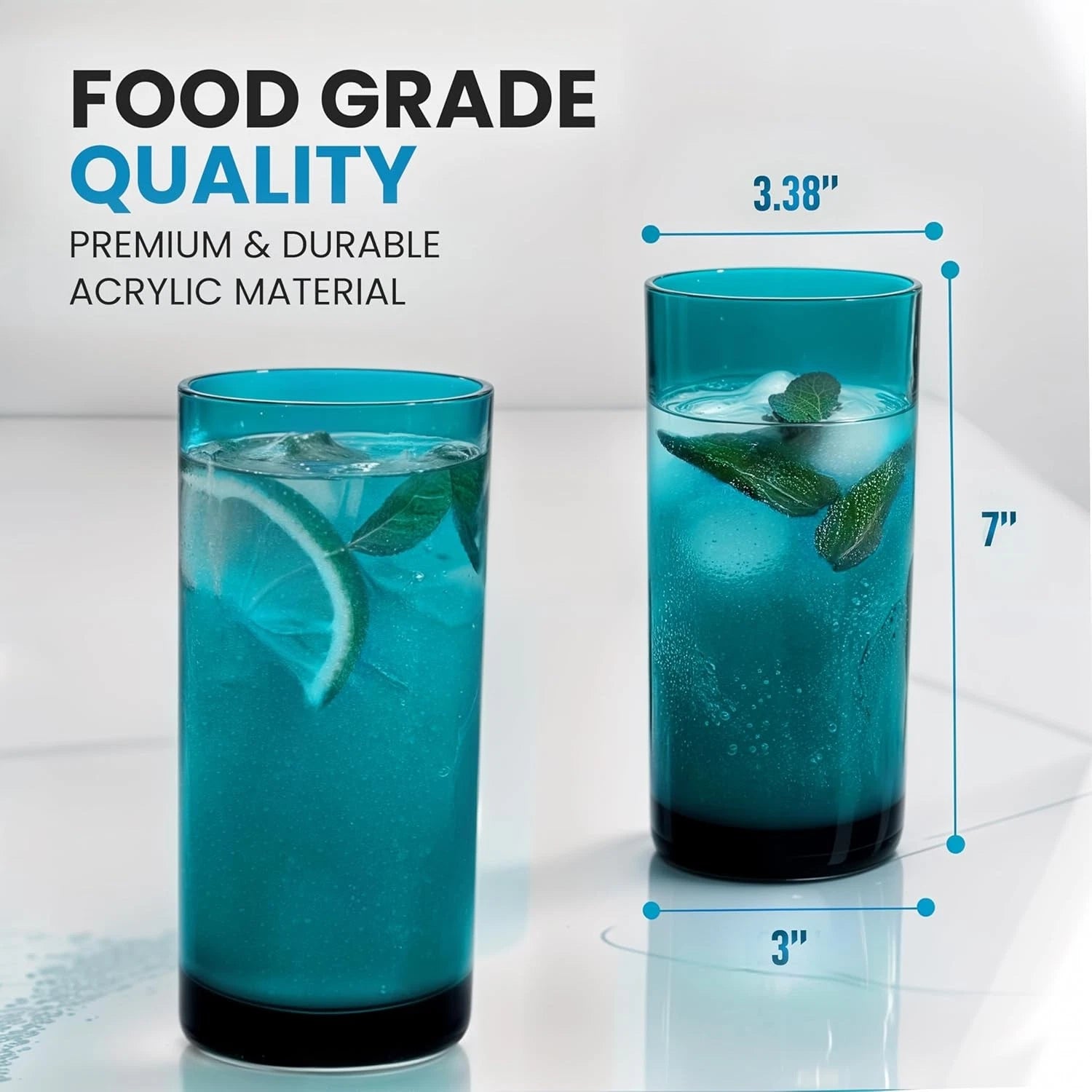 Zulay Kitchen Acrylic Glasses Drinkware - 6 Piece 6 - 24 oz, Turquoise | eBay