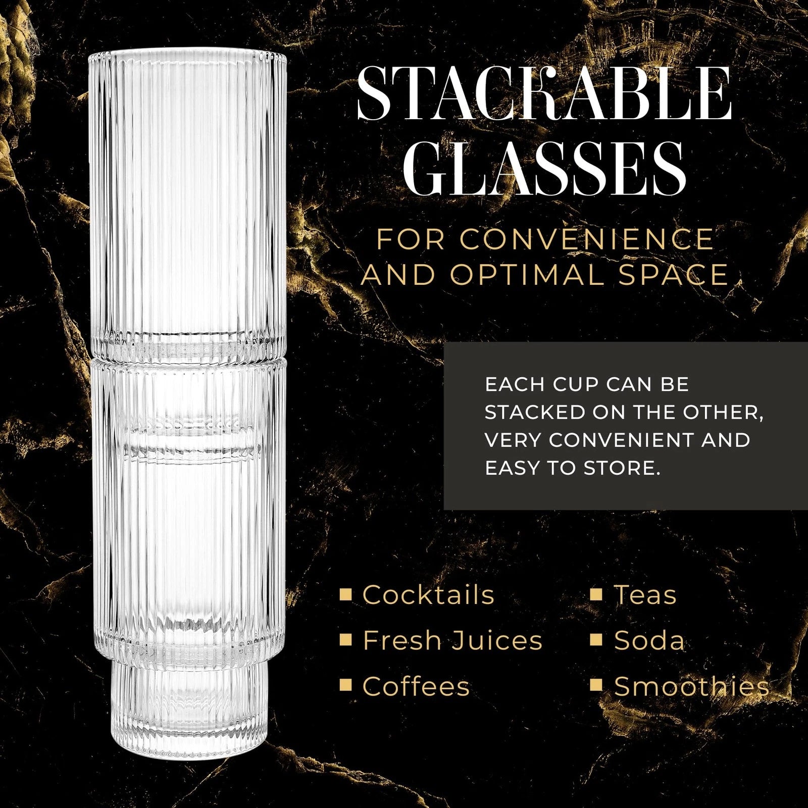 Vintage Ribbed Drinking Glass Set of 6 - 12 oz Whiskey, Beer, Cocktail Glasses | eBay