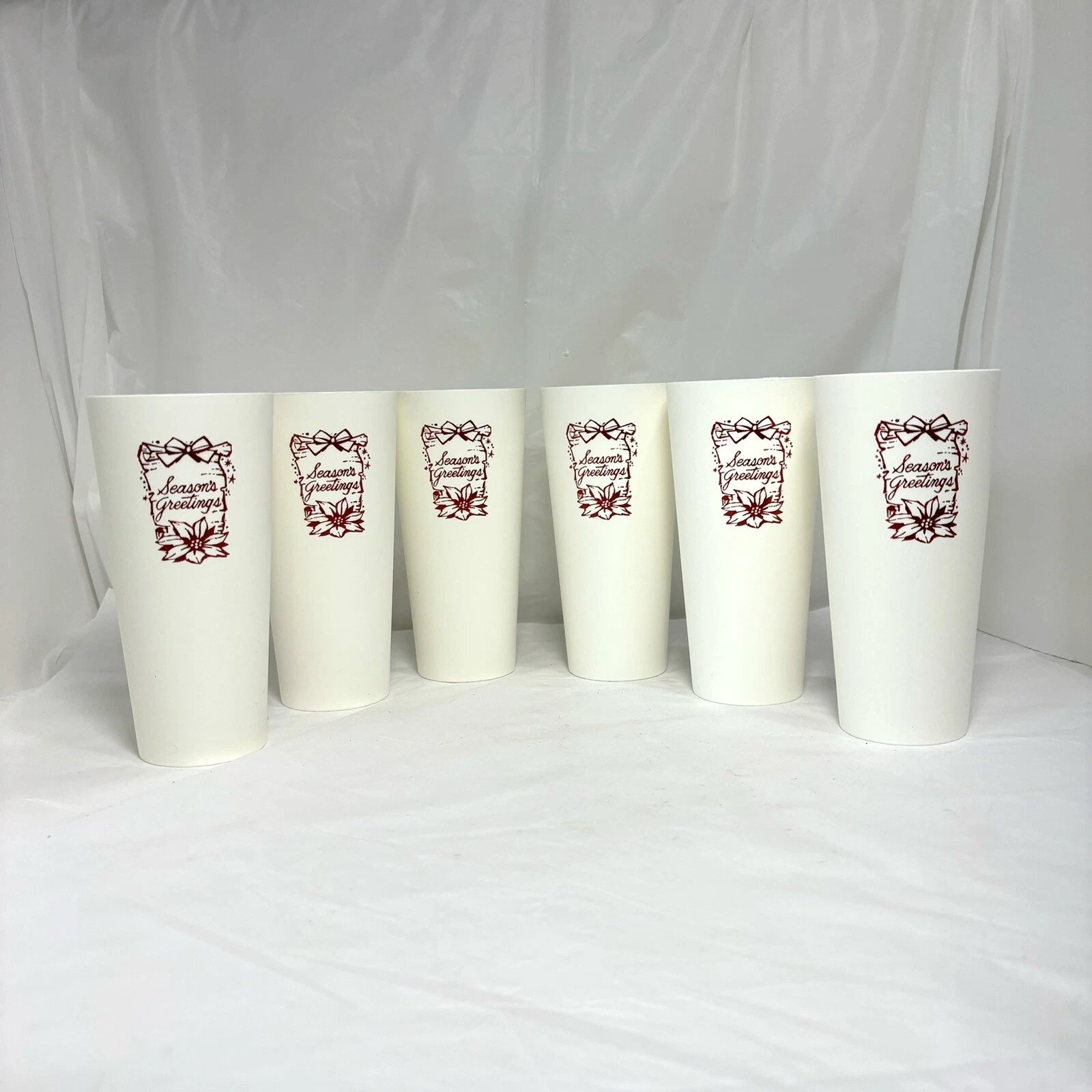 VTG White Plastic Drinking Tumblers Embossed w/Red Seasons Greetings Set of 6 | eBay