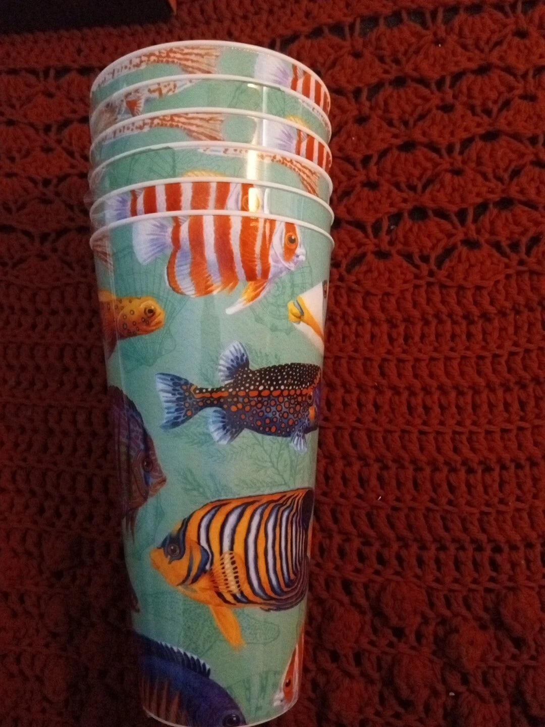 Brand New Set Of 6 Colorful Plastic Tumblers 32 oz Tropical Fish Drinking Cups | eBay