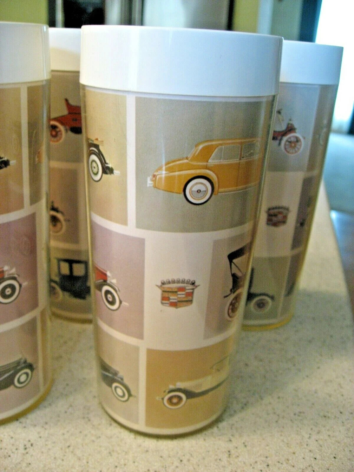 Vintage Lot of 6 Plastic Cadillac Cups Drinking Glasses Covered in Old Cadillacs | eBay