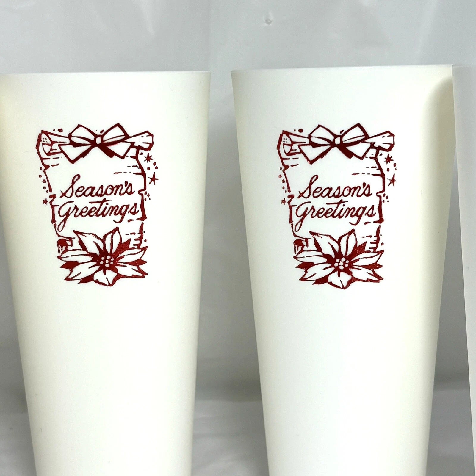 VTG White Plastic Drinking Tumblers Embossed w/Red Seasons Greetings Set of 6 | eBay