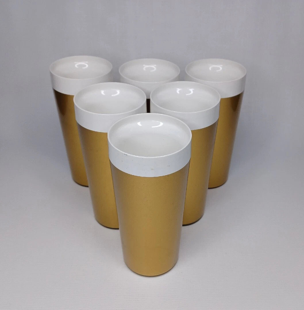 Set Of 6 Gold Plastic Tumblers Drinking Cups Made In USA | eBay