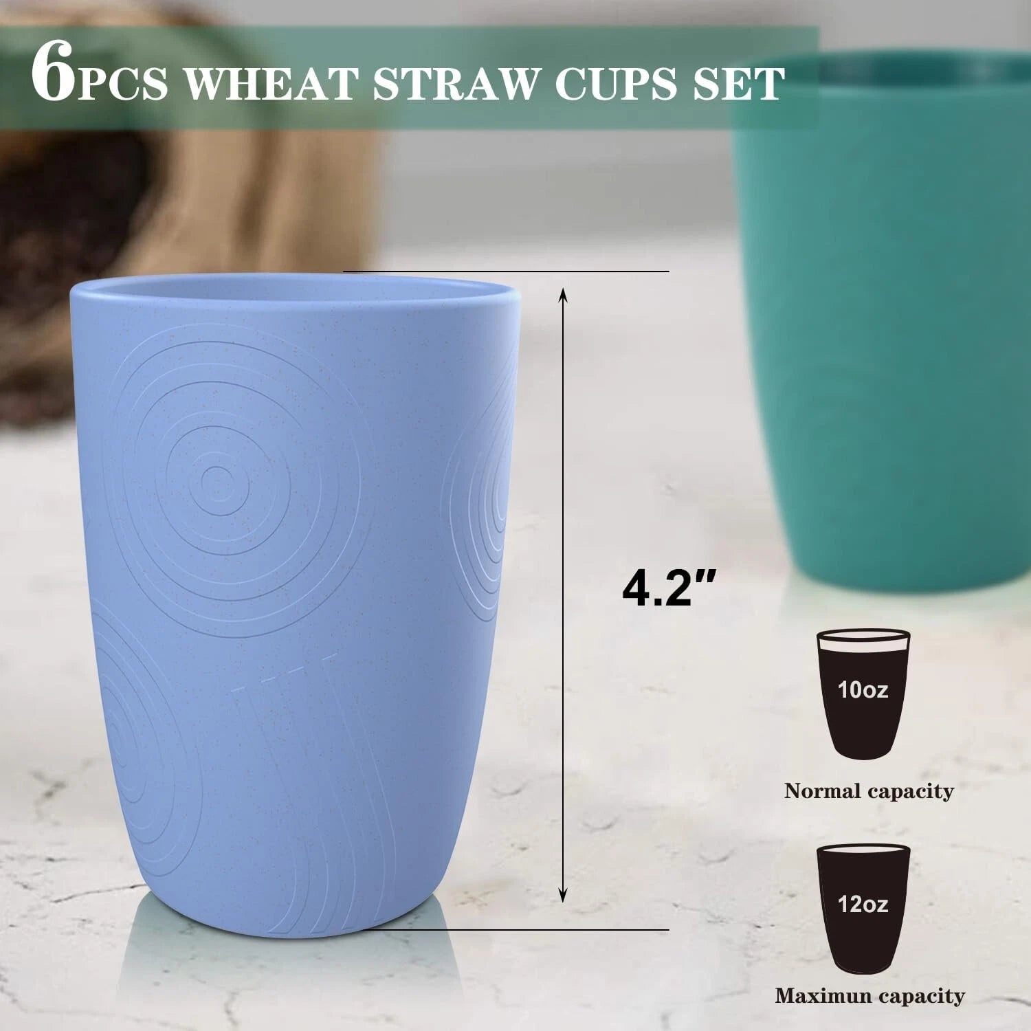 Unbreakable Wheat Straw Drinking Cups - 12oz Set of 6 Dishwasher Safe | eBay