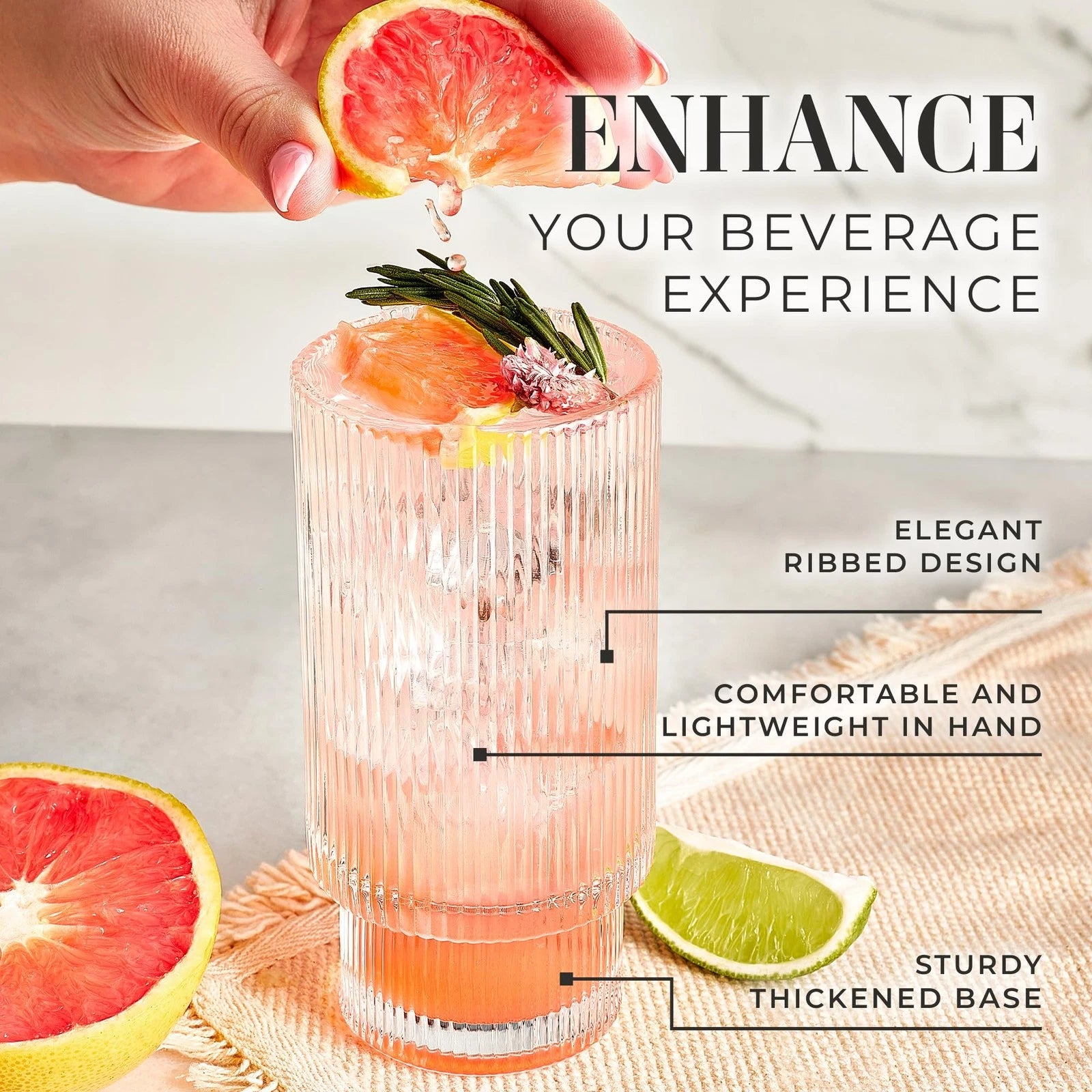 Vintage Ribbed Drinking Glass Set of 6 - 12 oz Whiskey, Beer, Cocktail Glasses | eBay