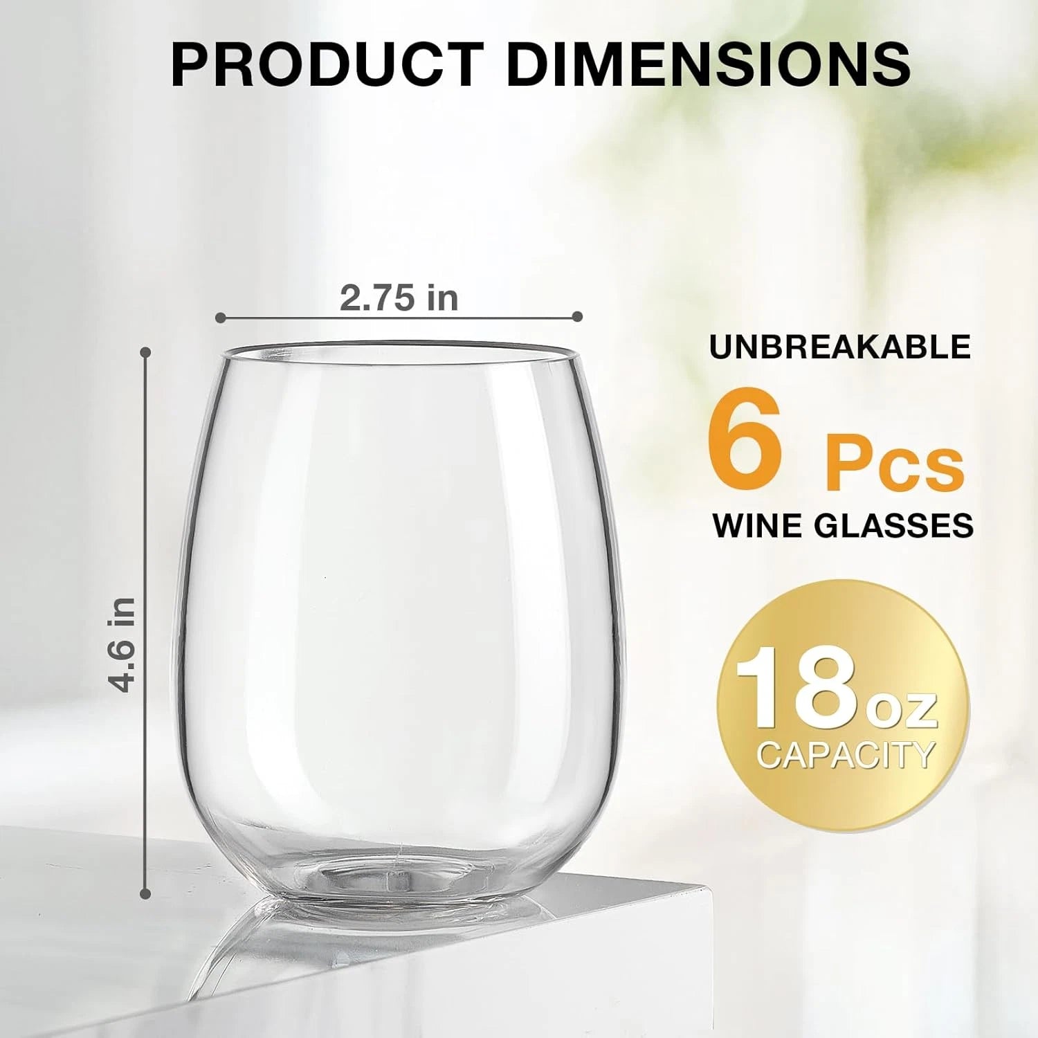 Unbreakable Tritan Wine Glasses Set of 6, 18 Oz Stemless Wine Glass, BPA Free Pl | eBay