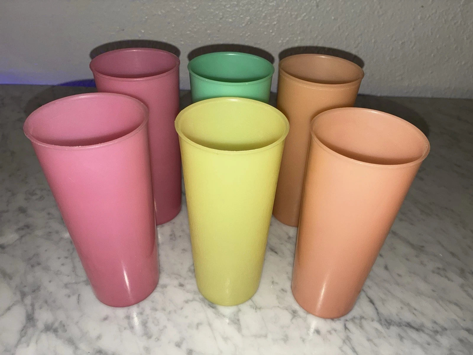 Vintage Tupperware Set Of 6 Tumblers Plastic Pastel Drinking Cups Spoon Set | eBay
