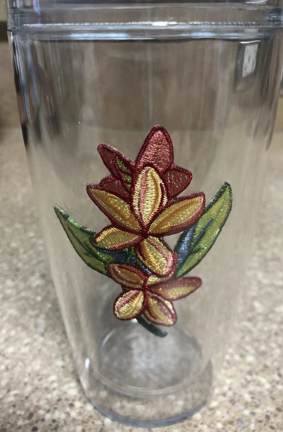 Unbreakable Insulated Plastic Drinking Cups Embroidered Tropical Flower Set of 4 | eBay