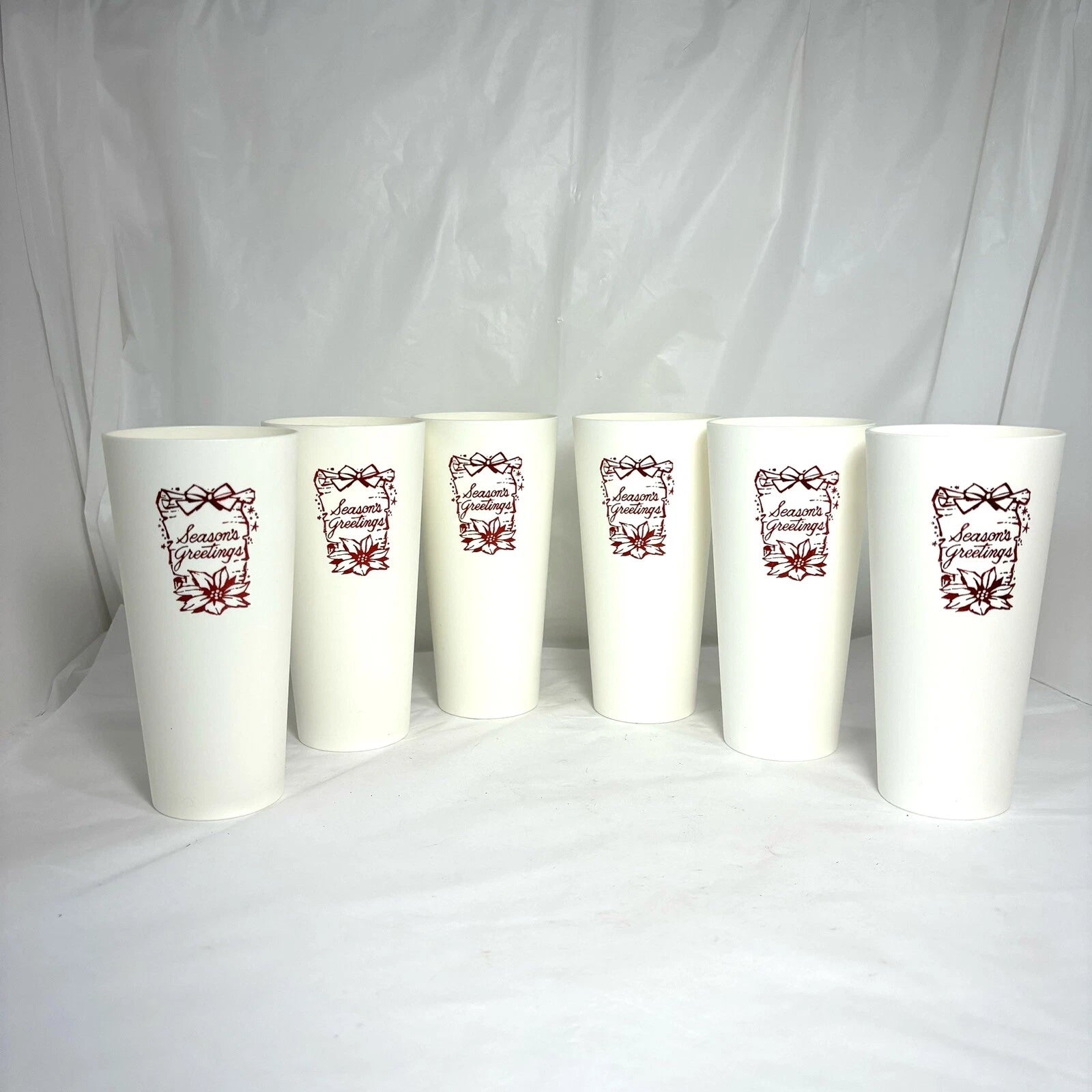 VTG White Plastic Drinking Tumblers Embossed w/Red Seasons Greetings Set of 6 | eBay