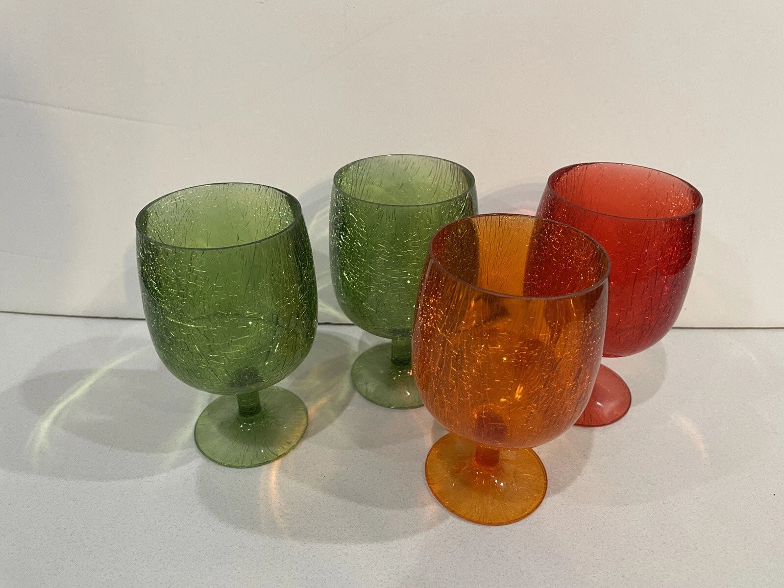 Set Of 4 Vintage Plastic Water 6" Goblets Stemmed Glasses Retro Multi Colors | eBay