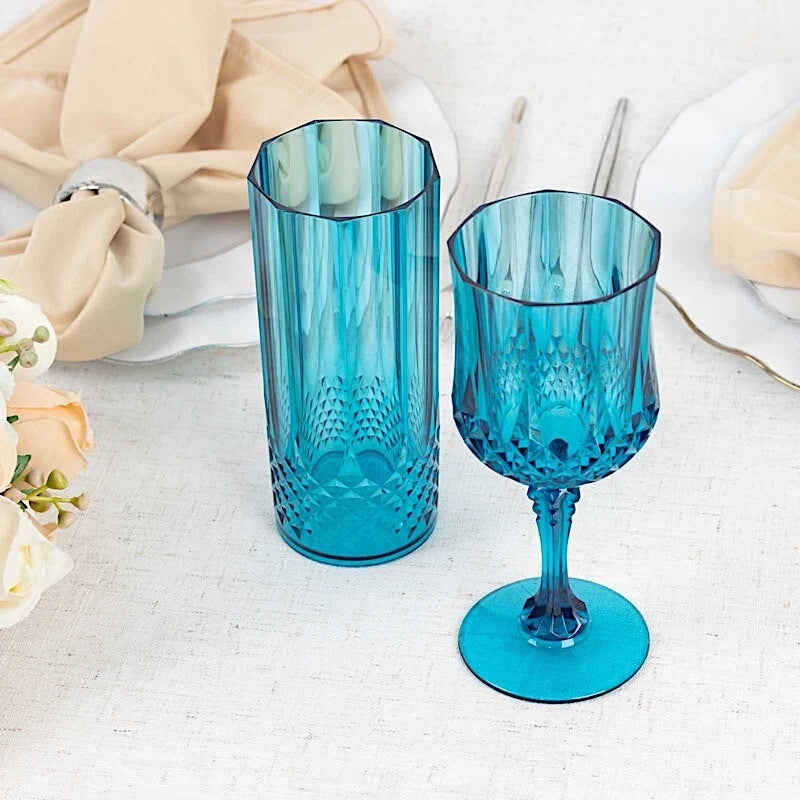 6 Ocean Blue 14 oz Crystal Plastic Drinking Glasses Party Events Tableware | eBay