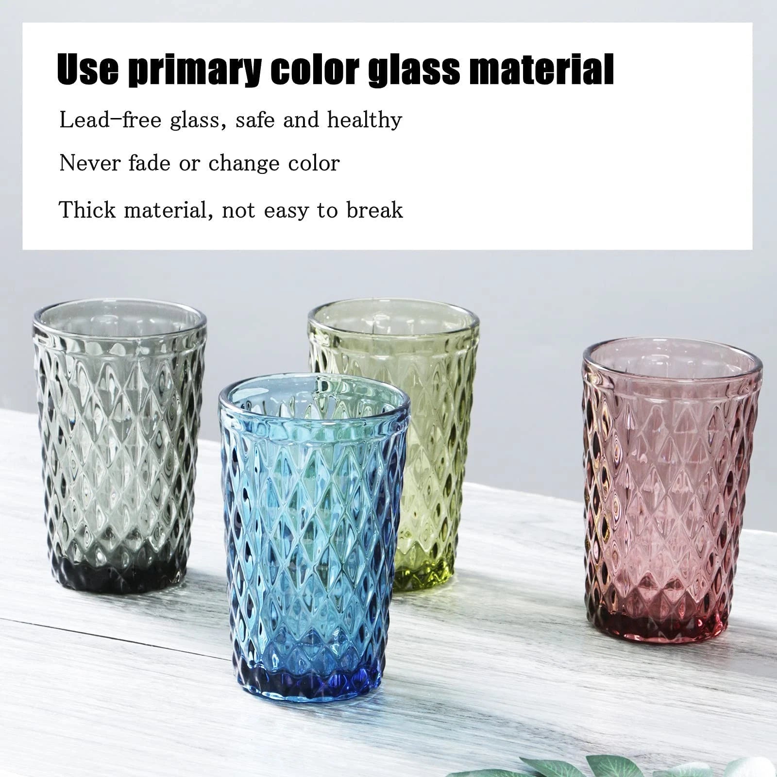 blue Drinking Glass Set of 6 - Tumbler（12 oz） Kitchen Glasses Diamond Glasswa... | eBay