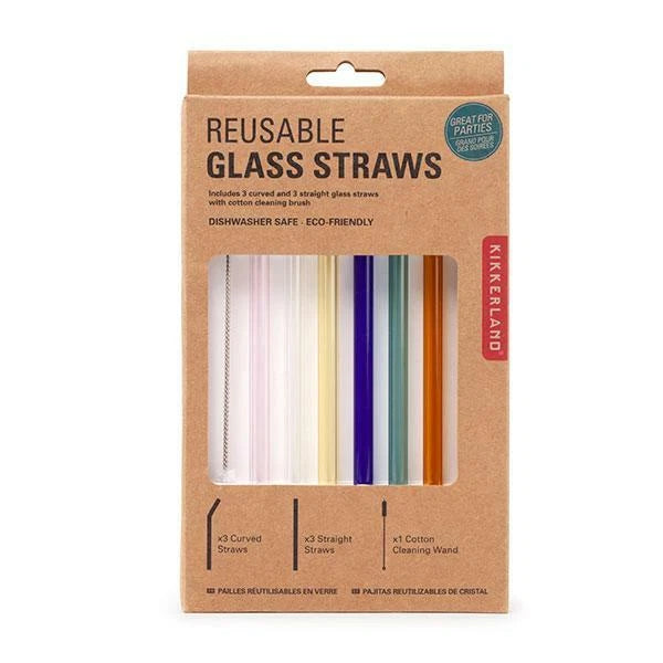 Kikkerland Reusable 8" Colored Glass Straws - Set of 6 with Cleaning Brush | eBay