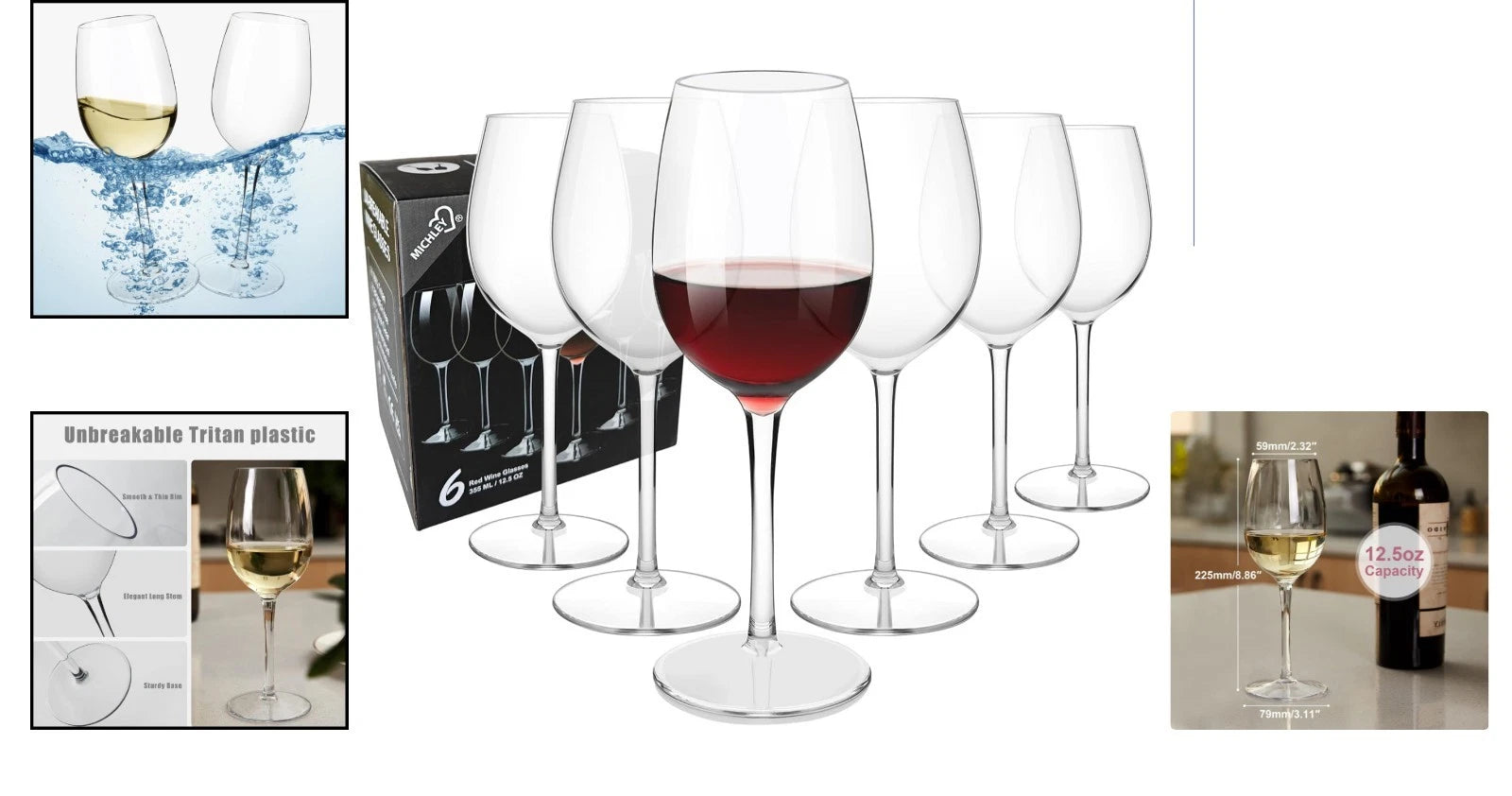 Elegant Red Tritan Floating Wine Glasses - Durable & Dishwasher Safe - 12.5 OZ | eBay