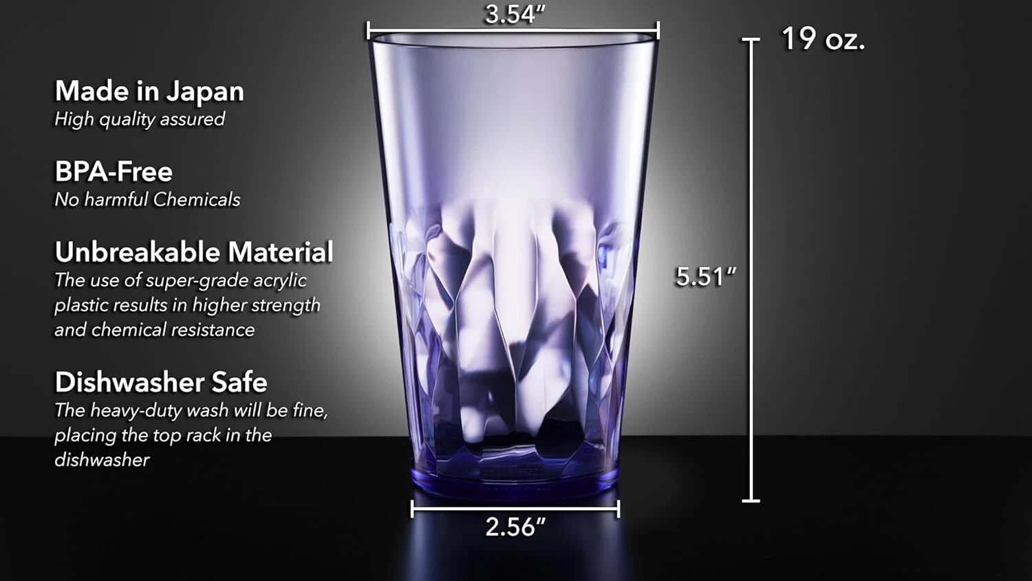 19 oz Non-Breakable Premium Drinking Glasses Set of 6 - Stackable -Reusable Mugs | eBay