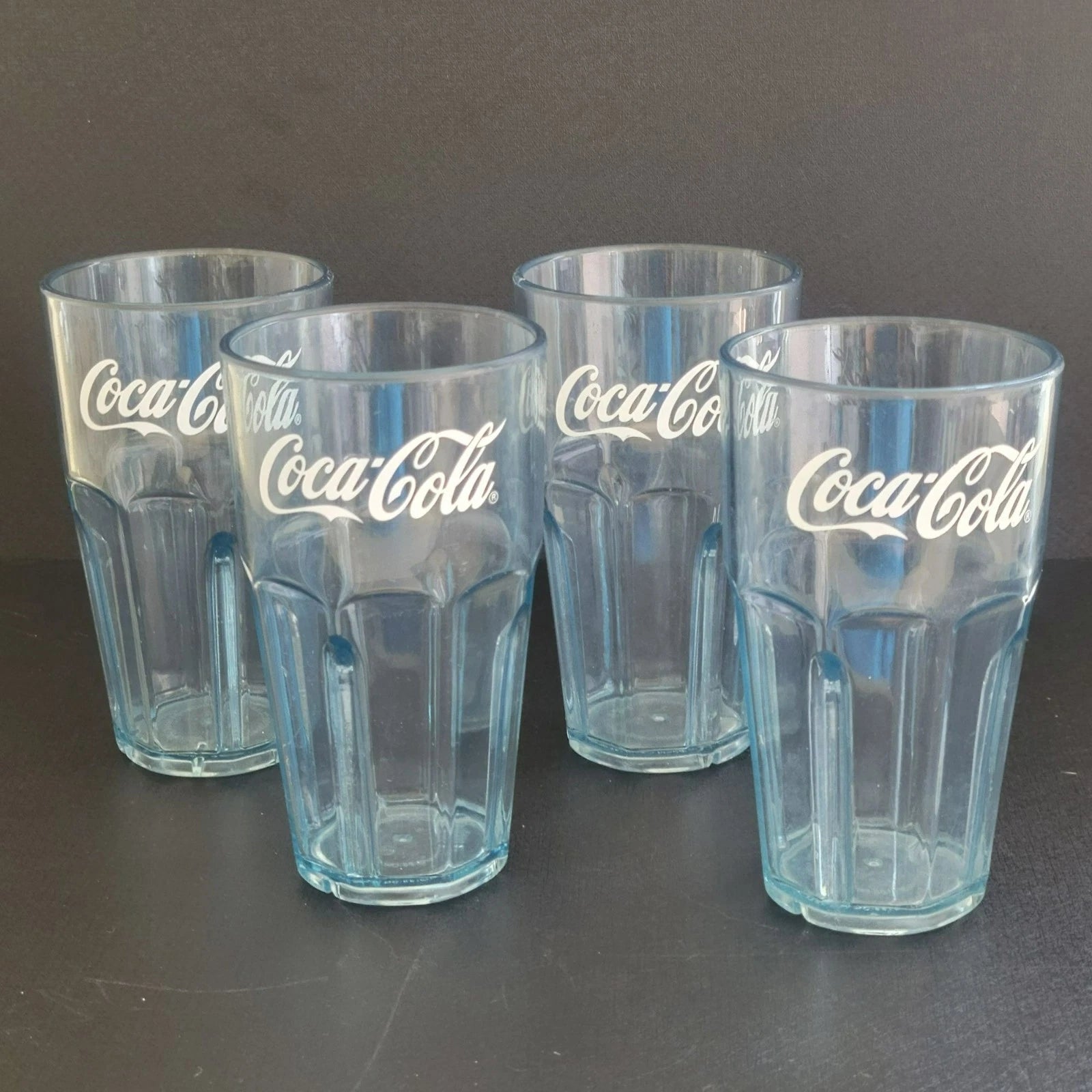 Coke Coca-Cola Plastic Commercial Tumbler Set of 4 Clear with Blue Tint 16oz | eBay