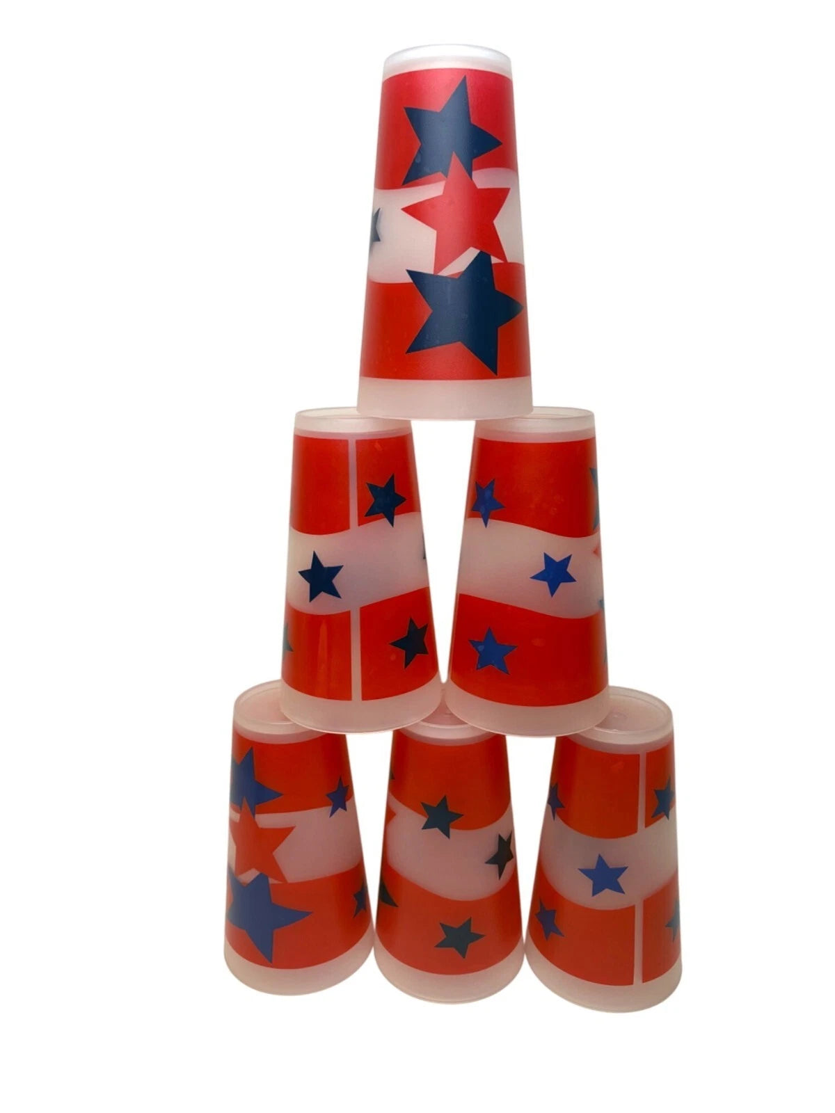 Set Of 6 Vintage Patriotic Star Plastic 6” Tall Tumblers Red Blue Americana | eBay