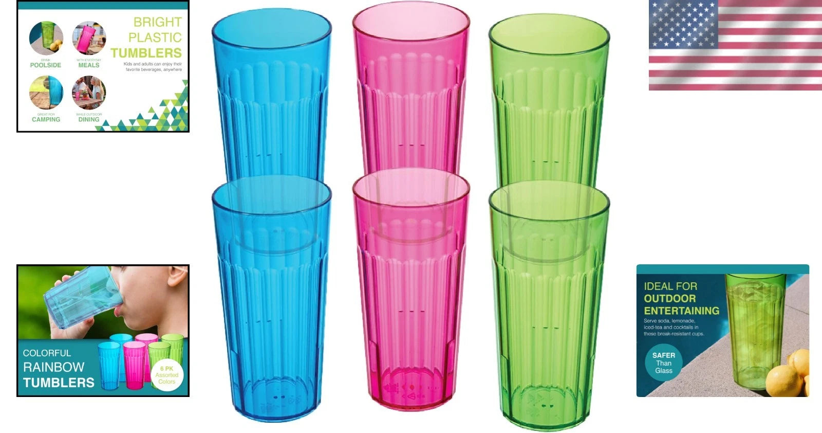 Bright 30oz BPA Free Tumblers - Set of 6 Colorful Plastic Glasses for All Ages | eBay