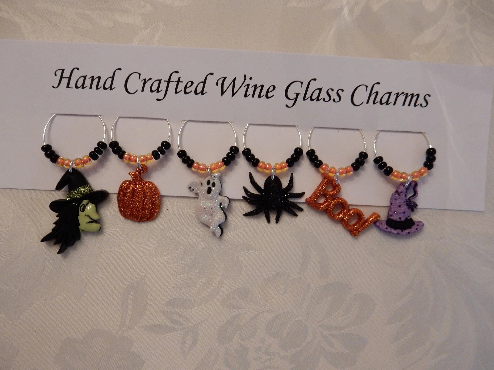 "HALLOWEEN GLITTER "Set of 6 hand crafted" Wine Glass Charm drink markers | eBay
