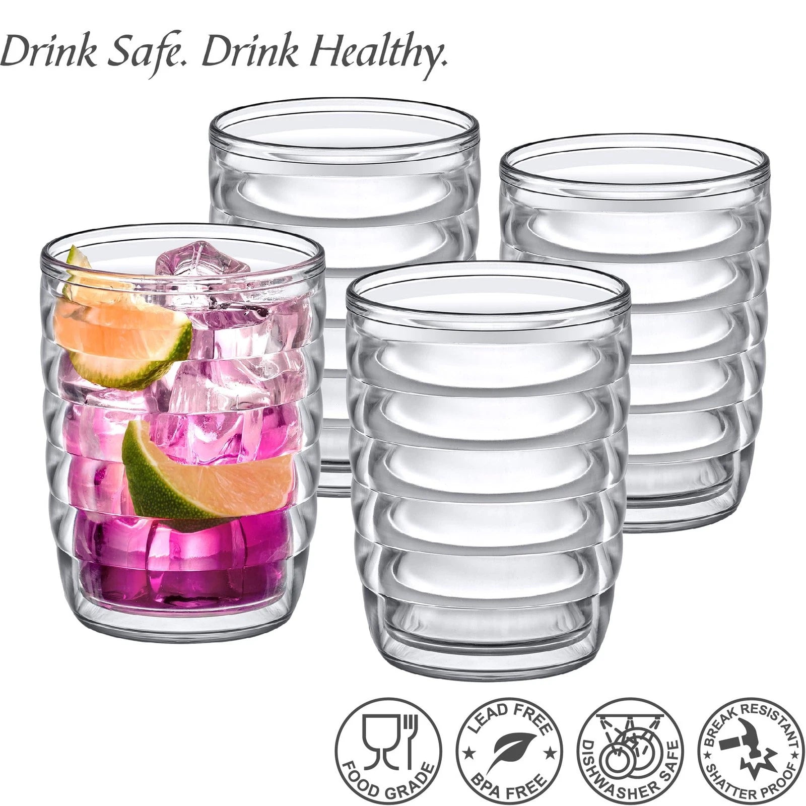 4 Pack 16oz Insulated Plastic Tumblers Double Wall Drinking Glasses | eBay
