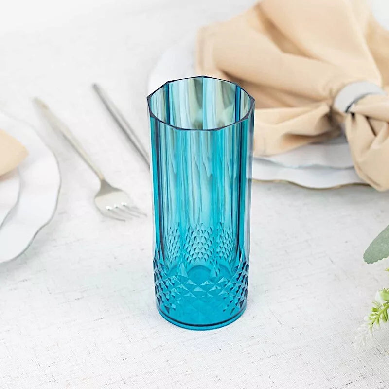 6 Ocean Blue 14 oz Crystal Plastic Drinking Glasses Party Events Tableware | eBay