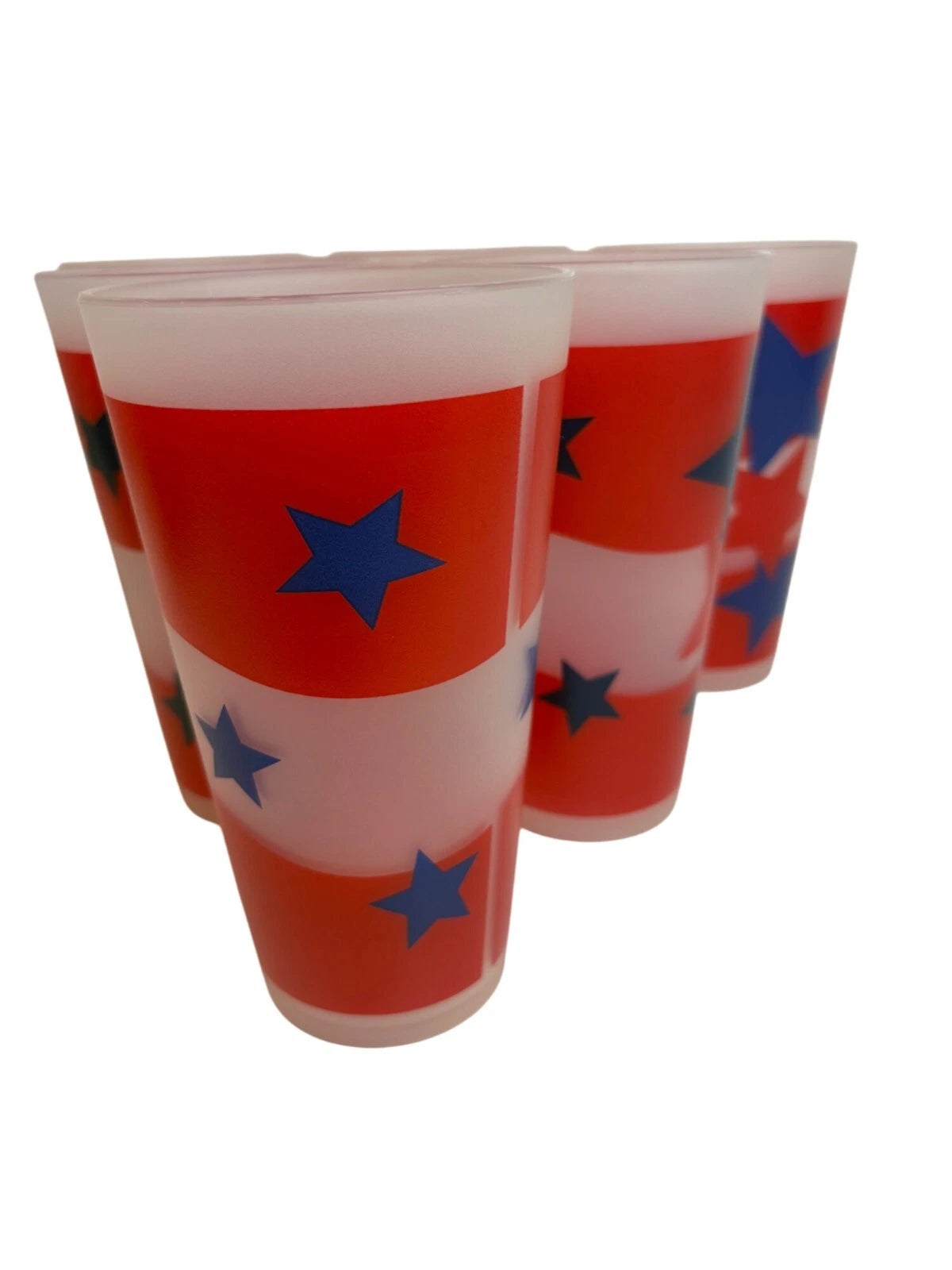 Set Of 6 Vintage Patriotic Star Plastic 6” Tall Tumblers Red Blue Americana | eBay