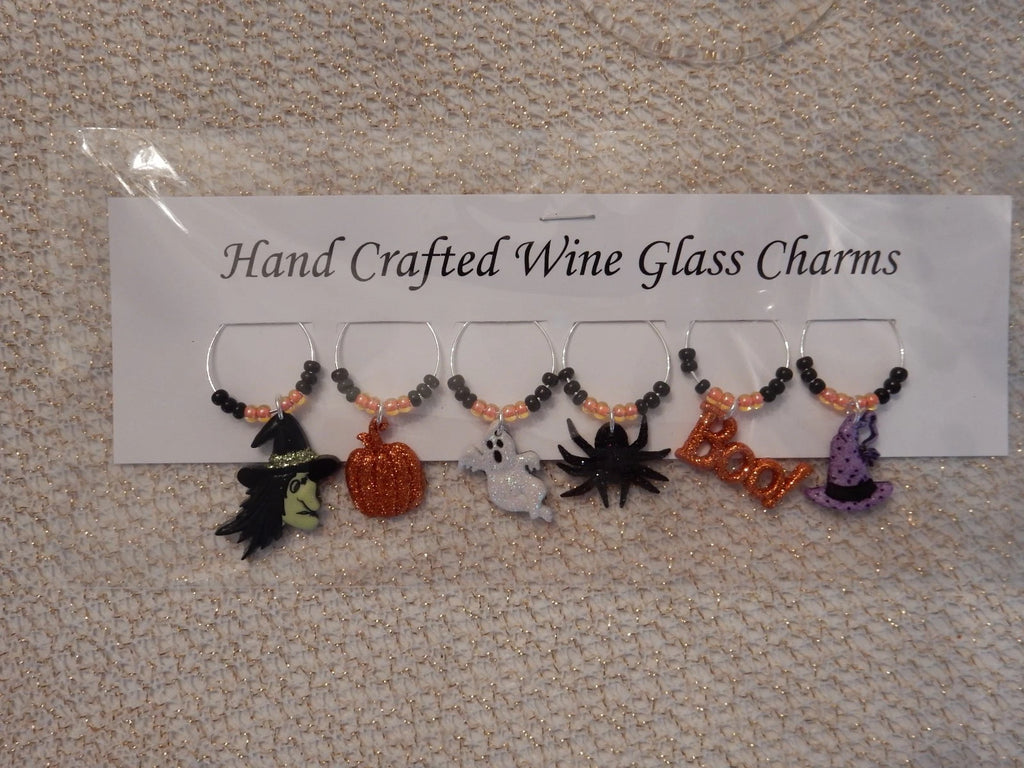 "HALLOWEEN GLITTER "Set of 6 hand crafted" Wine Glass Charm drink markers | eBay