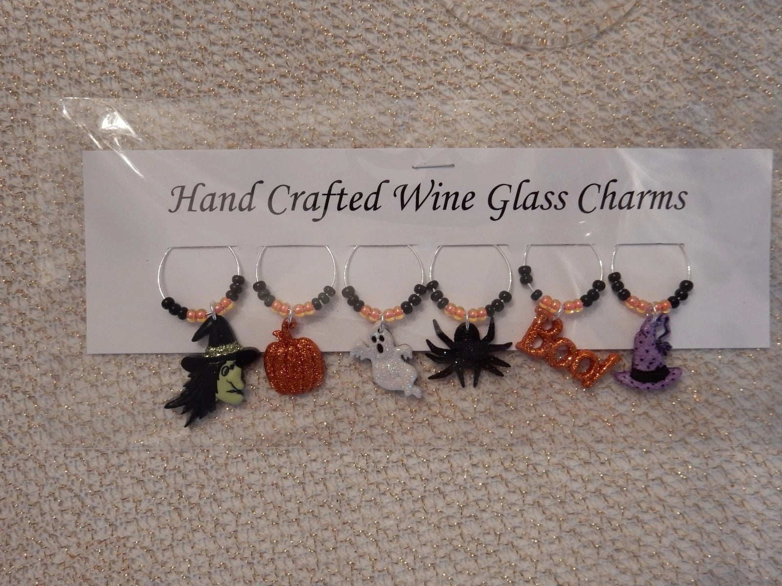 "HALLOWEEN GLITTER "Set of 6 hand crafted" Wine Glass Charm drink markers | eBay