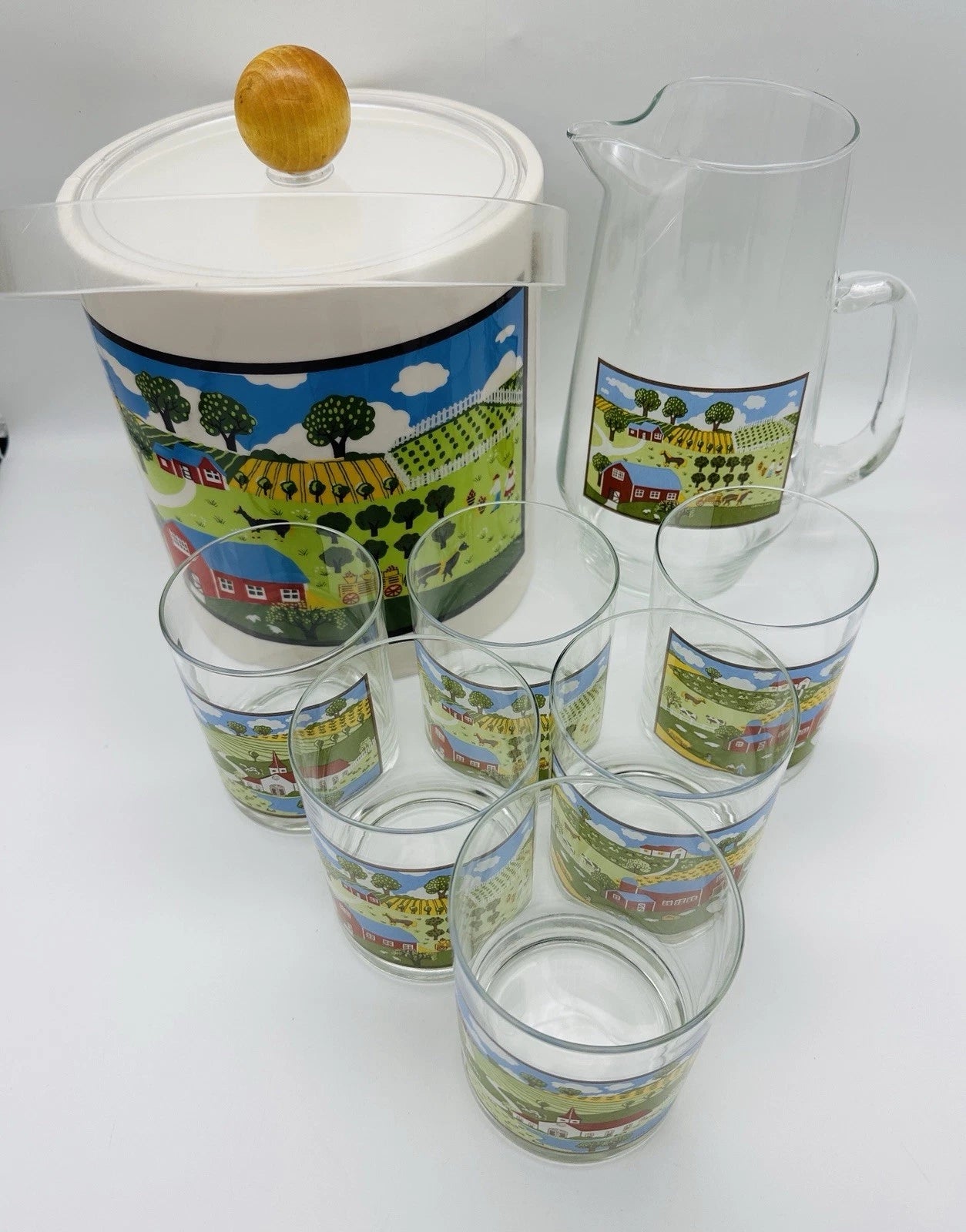 Rare Set Of Christine Graf Drinking Glasses Pitcher & Ice Bucket Cottage Decor | eBay