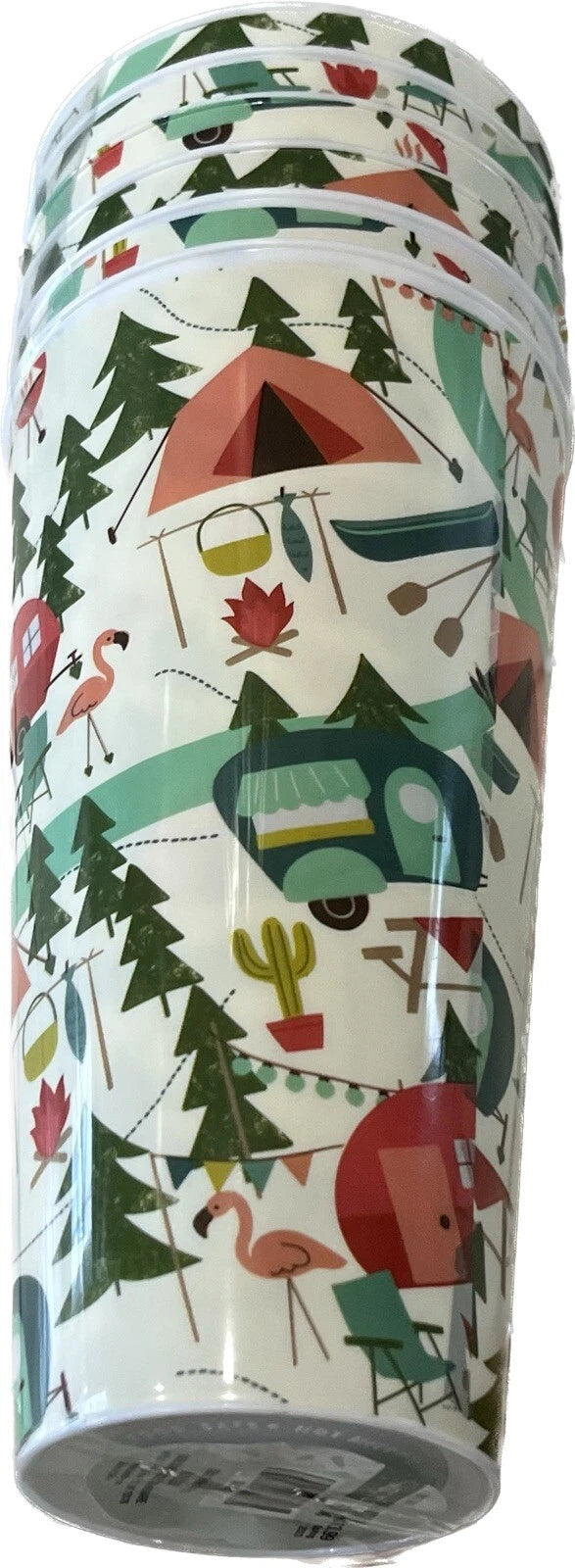 Set of 6 Flamingo Retro Camper Camping Plastic Tumblers 32 oz Drinking Cups | eBay