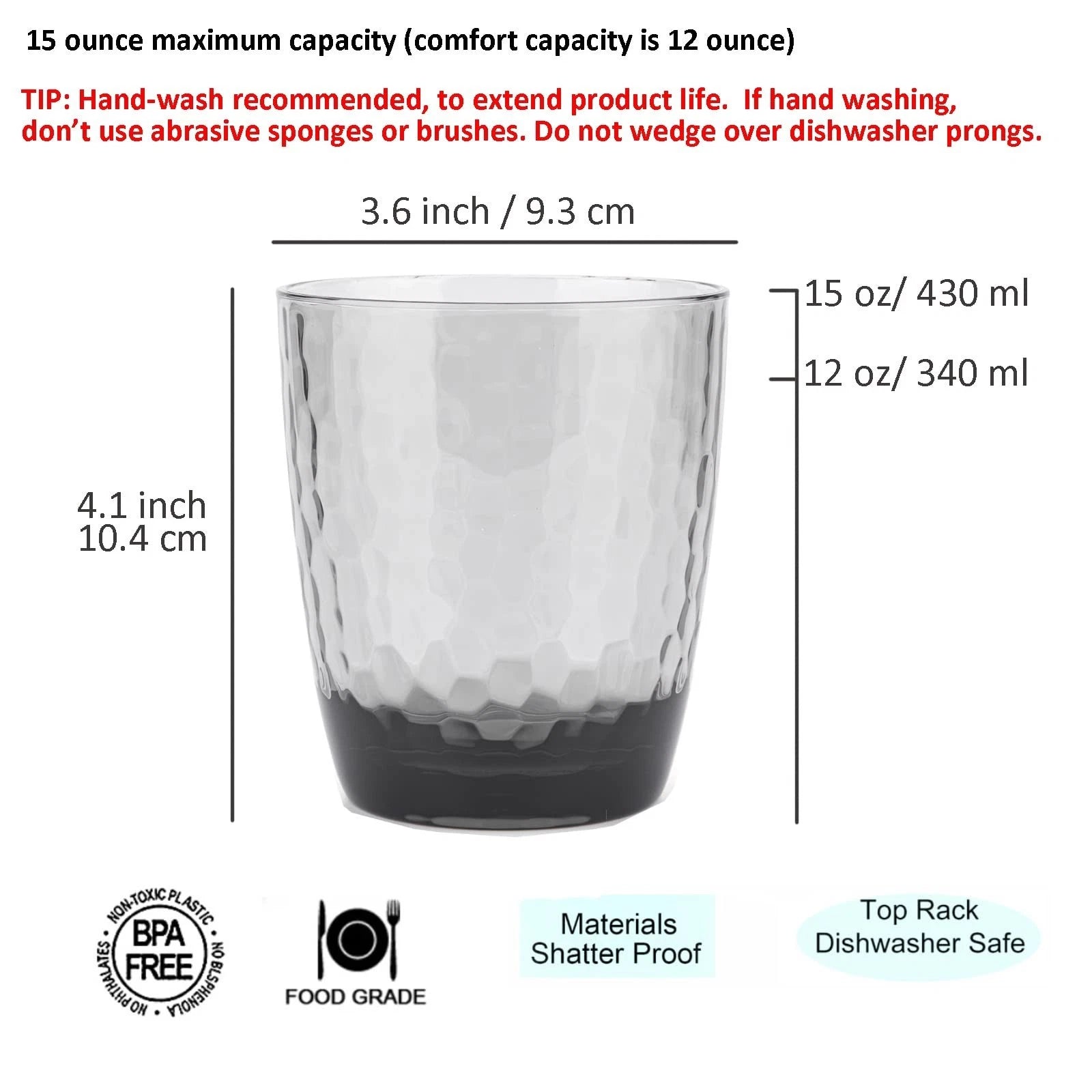KOXIN-KARLU Hammered 15-ounce Plastic Tumbler Acrylic Glasses, set of 6 Smoke... | eBay