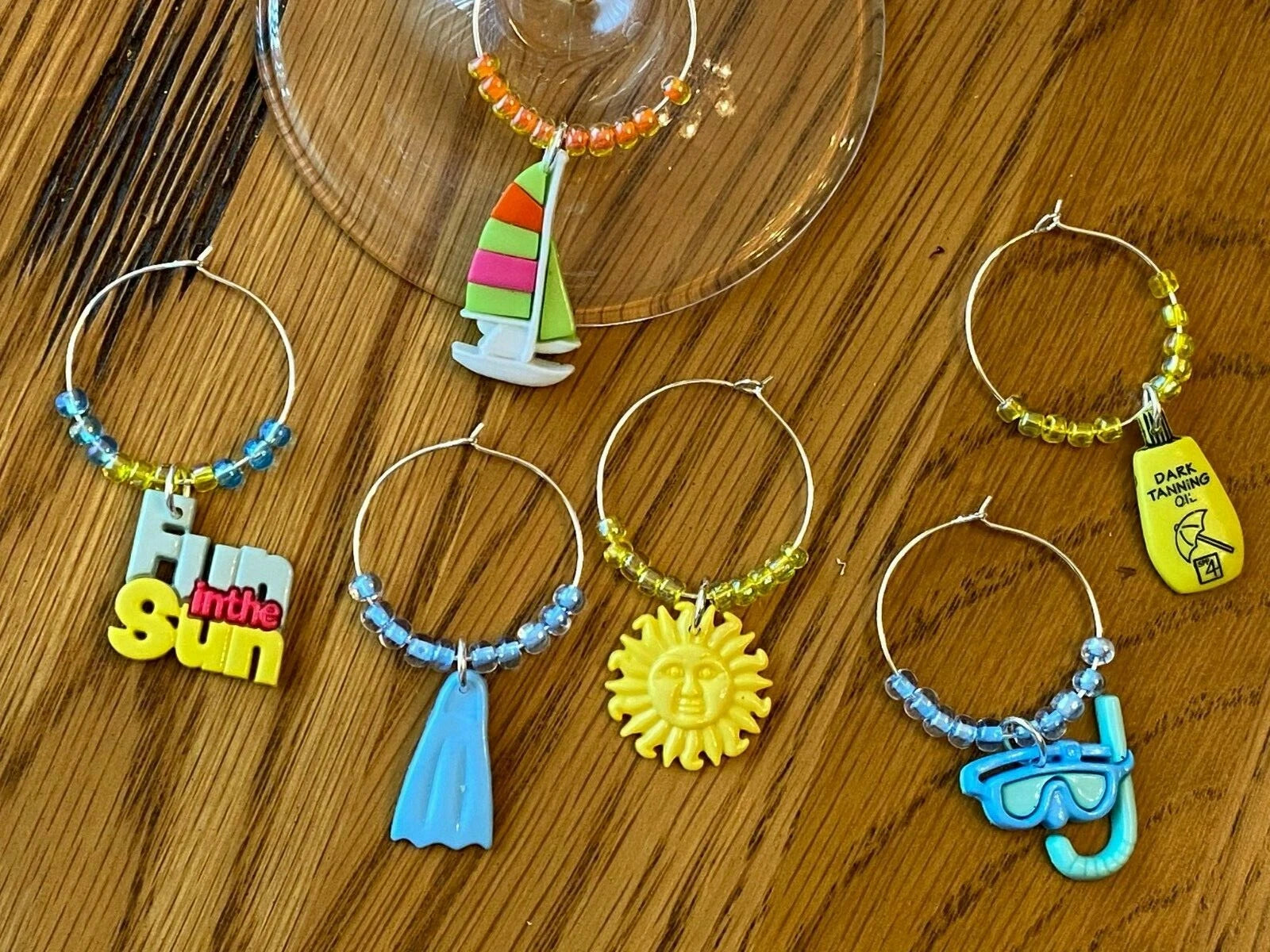 "BEACH /SUMMER FUN " SET OF 6 Wine Glass Charm drink markers | eBay