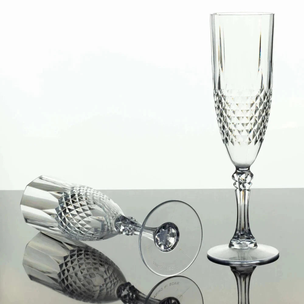 Box of 6 Plastic Champagne Flutes 8 oz. Holiday Party Drink Crystal Cut Glasses | eBay