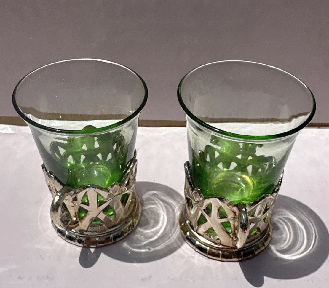 Set Of 6 Vintage Green Glass & Gold Plastic Handles Liqueur Cordial Glasses | eBay