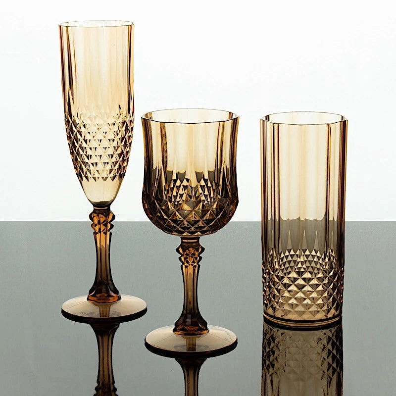 6 Amber Gold 14 oz Crystal Plastic Drinking Glasses Party Events Tableware | eBay