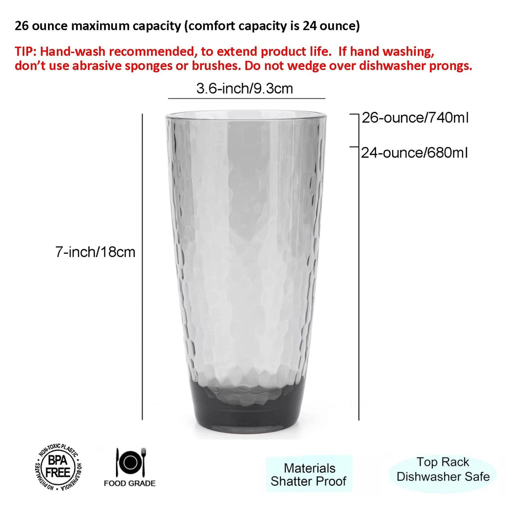 Hammered 26-ounce Plastic Tumbler Acrylic Glasses, set of 6 Smoke Grey | eBay