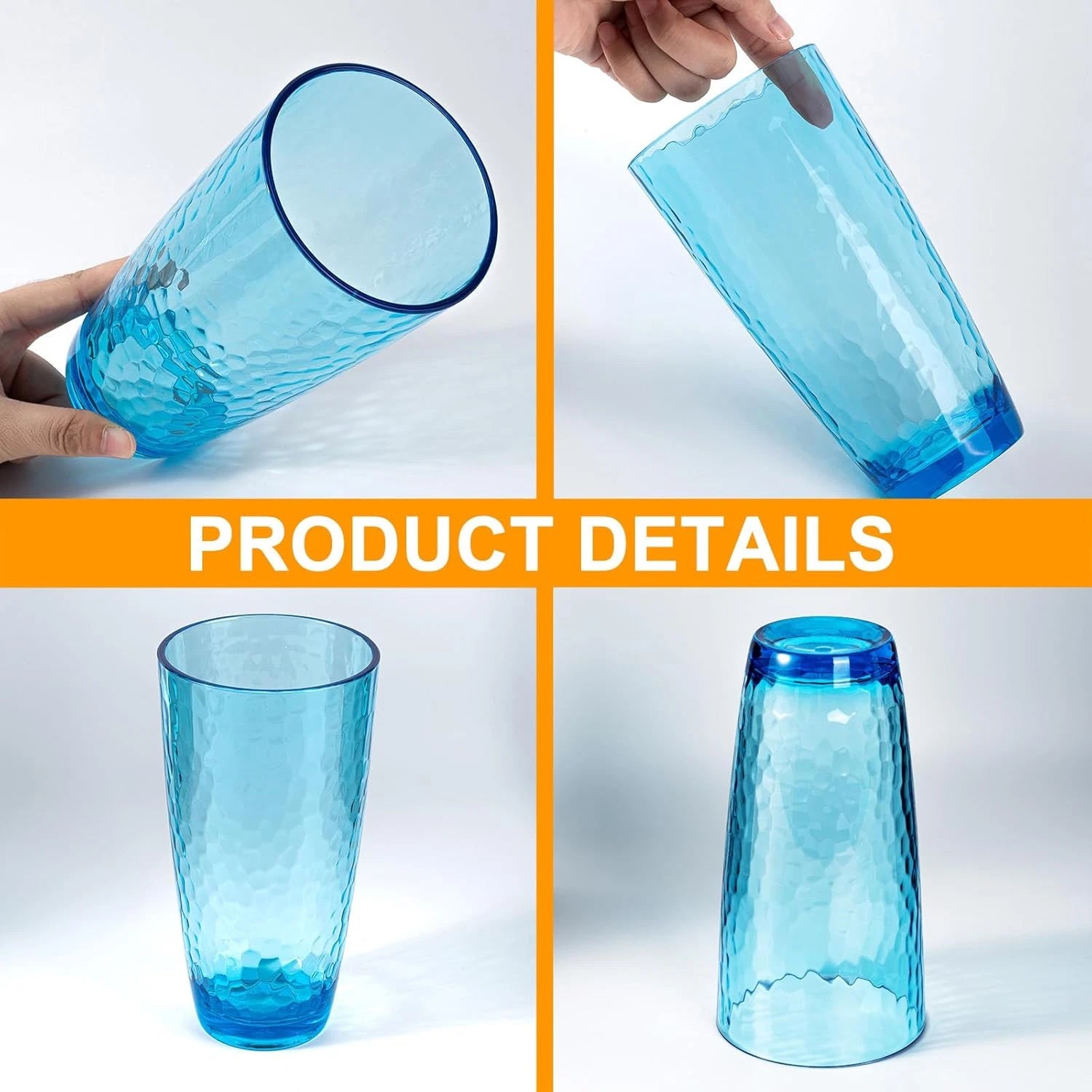 Hammered 26-Ounce Plastic Tumbler Acrylic Glasses, Set of 6 Multicolor | eBay