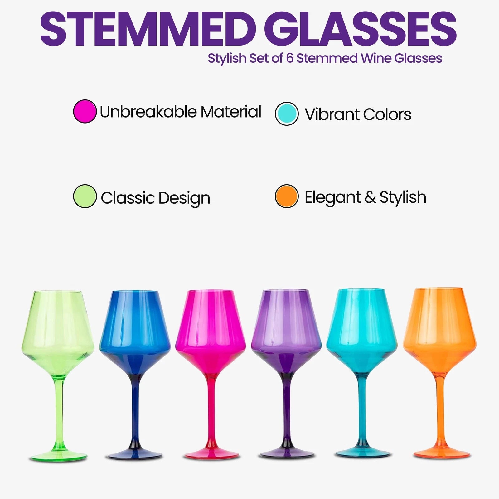 Colored Wine Glasses Set of 6 | BPA-Free Plastic, Tritan & Acrylic Wine Glass... | eBay