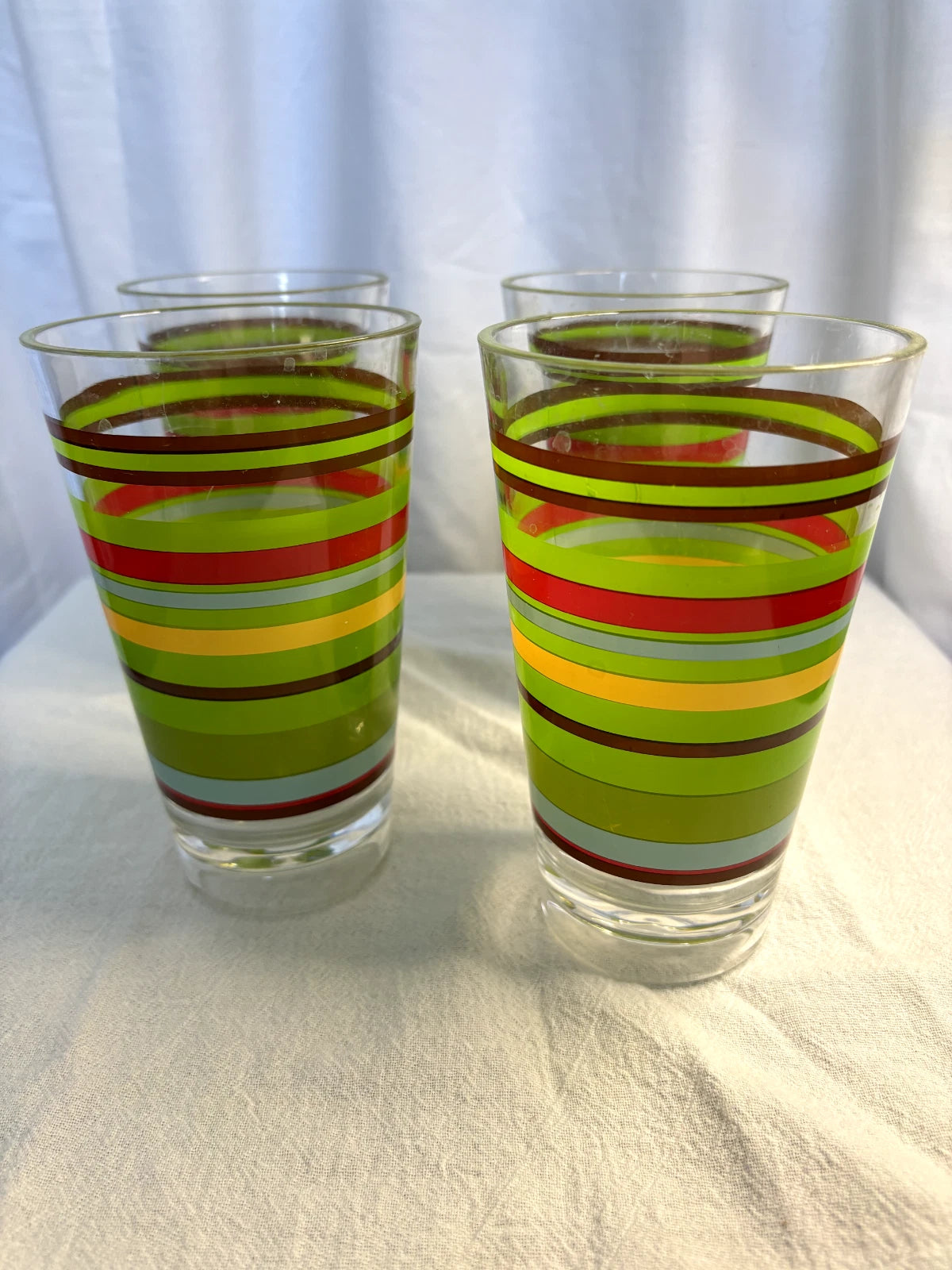 4 VINTAGE MID CENTURY MODERN STRIPED COLORFUL PLASTIC 6" TALL DRINKING GLASSES | eBay