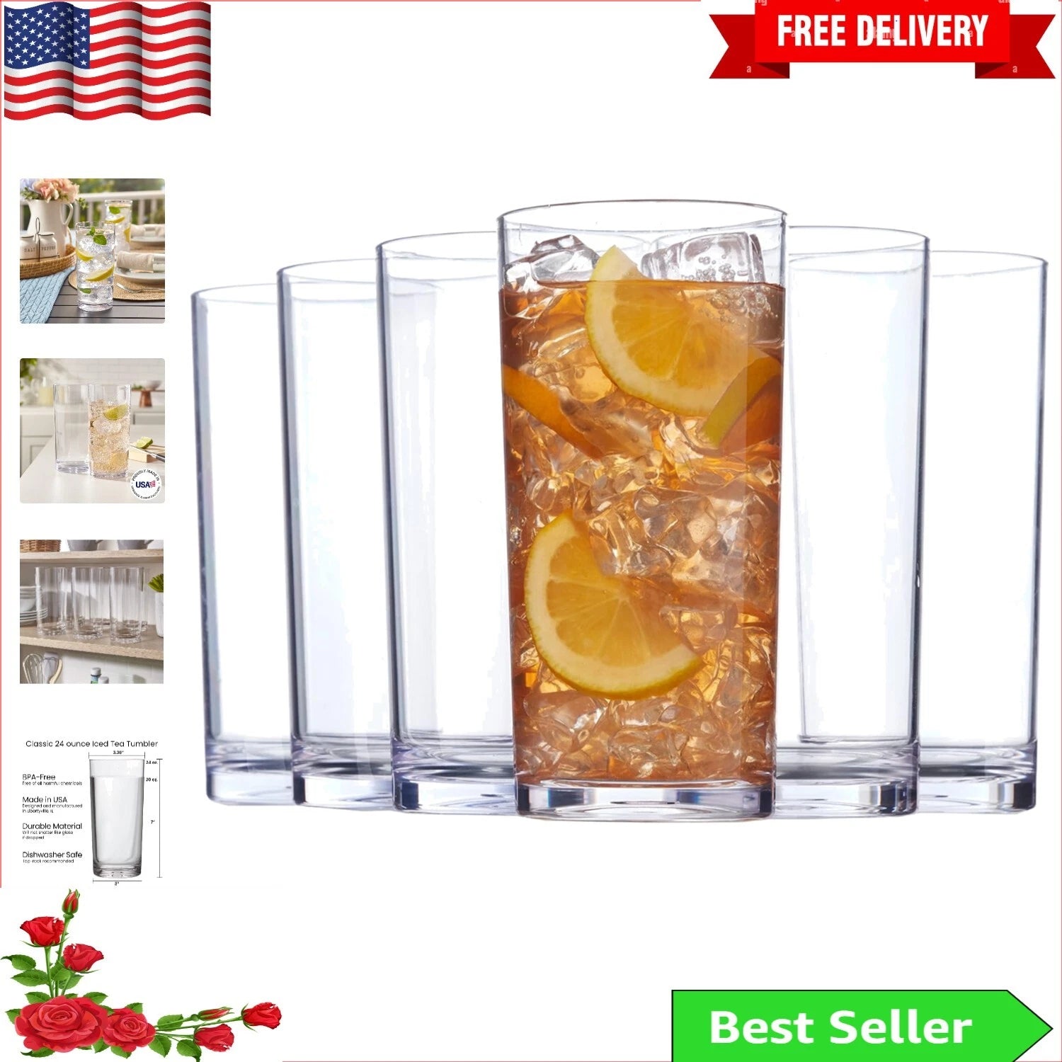 Premium Plastic Iced Tea Glasses Set | Dishwasher-Safe Tumblers 24oz - Pack of 6 | eBay