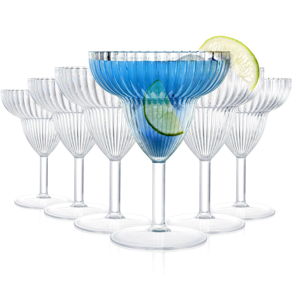 14 Oz Clear Acrylic Margarita Glasses Set of 6 - Plastic, Ribbed, Shatterproof | eBay