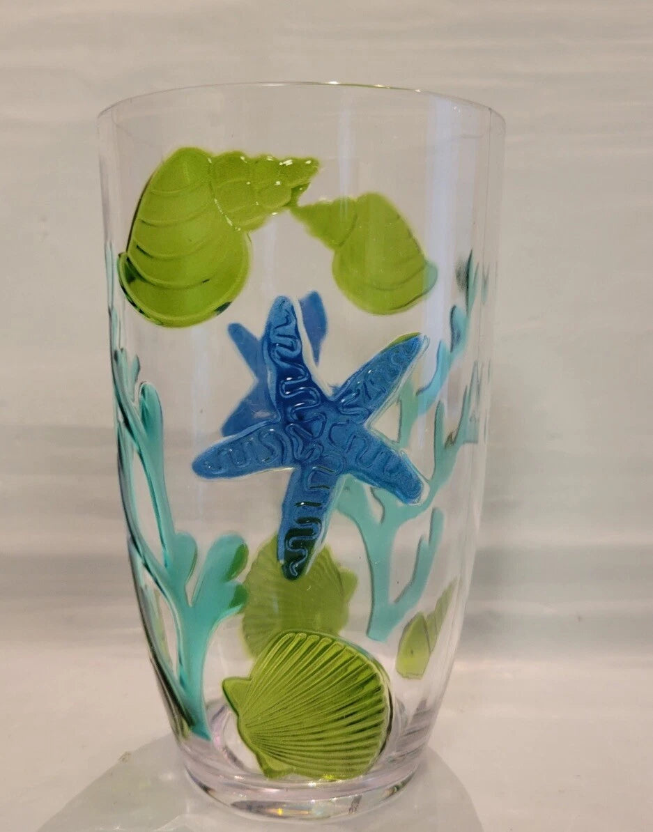 4ct Set Coastal Acrylic Tall Tumblers Seashells Drinking Cup Nautical Reef Blue | eBay